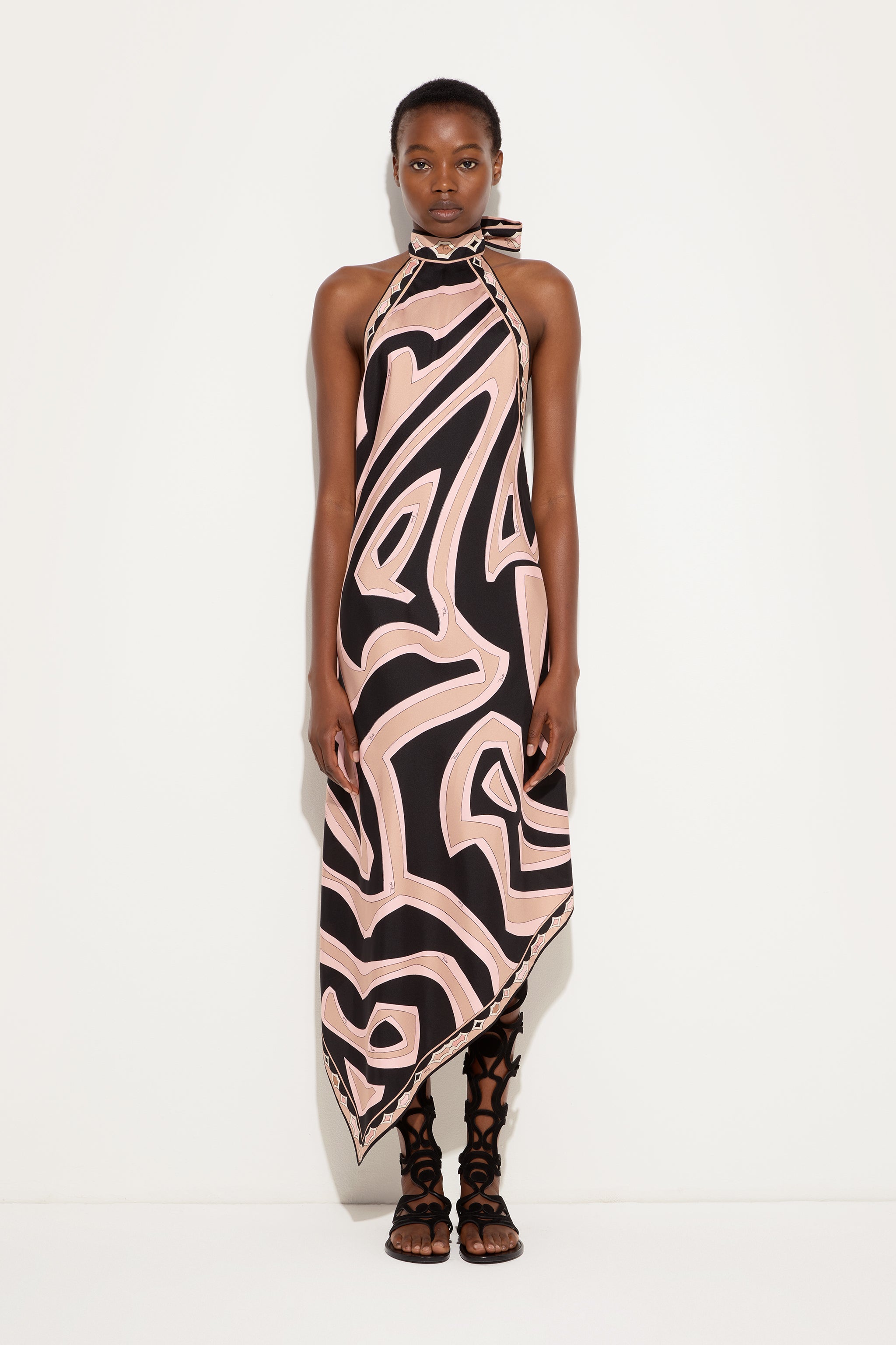 Pucci Labirinto Print Silk Dress with Halter Neckline