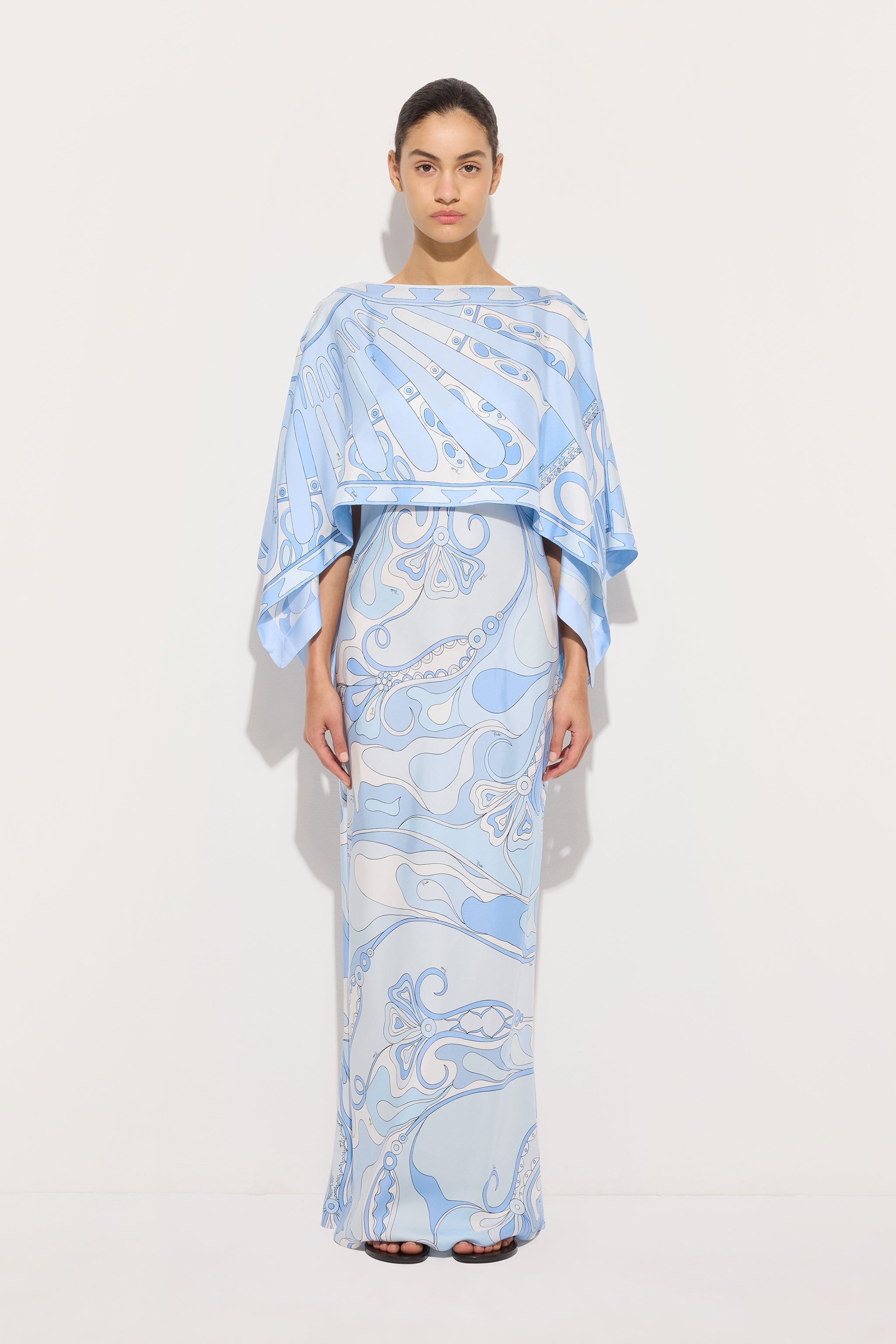 Pucci Orchidee and Soleil Print Silk Dress with Cape