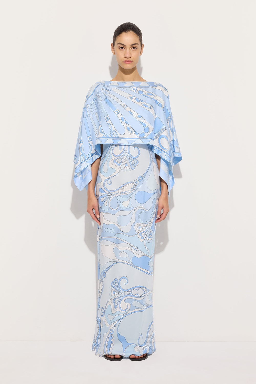 Pucci Orchidee and Soleil Print Silk Dress with Cape