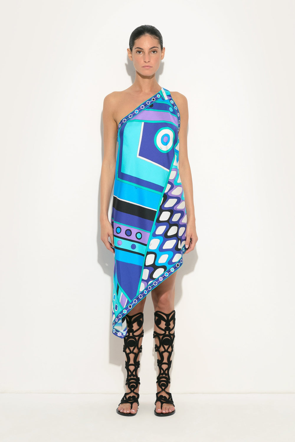 Pucci Vivara Print One-Shoulder Silk Dress