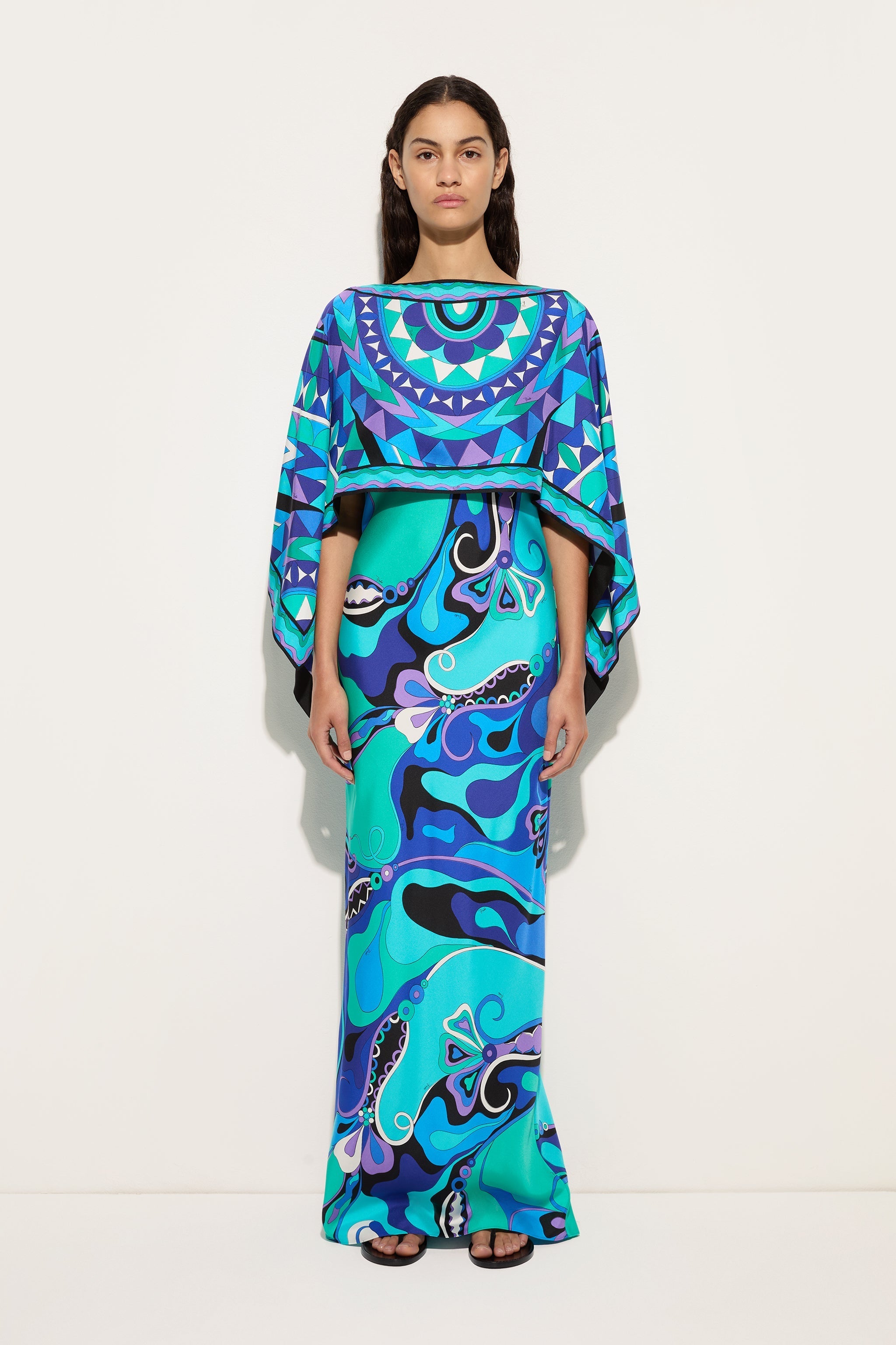 Pucci Orchidee Print Silk Dress with Cape