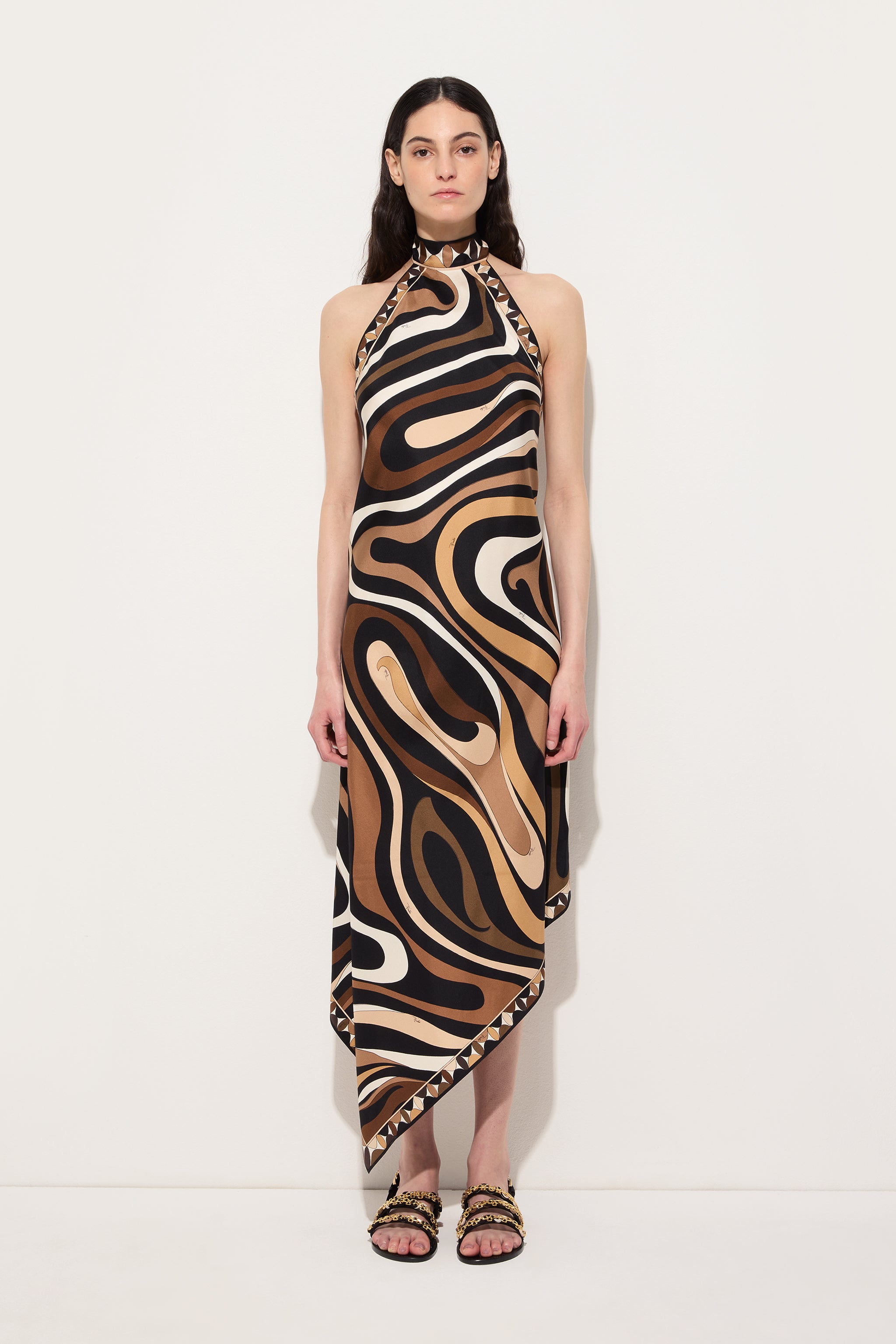 Pucci Marmo Print Long Dress with Halter Neck