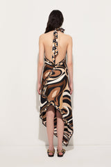 Pucci Marmo Print Long Dress with Halter Neck