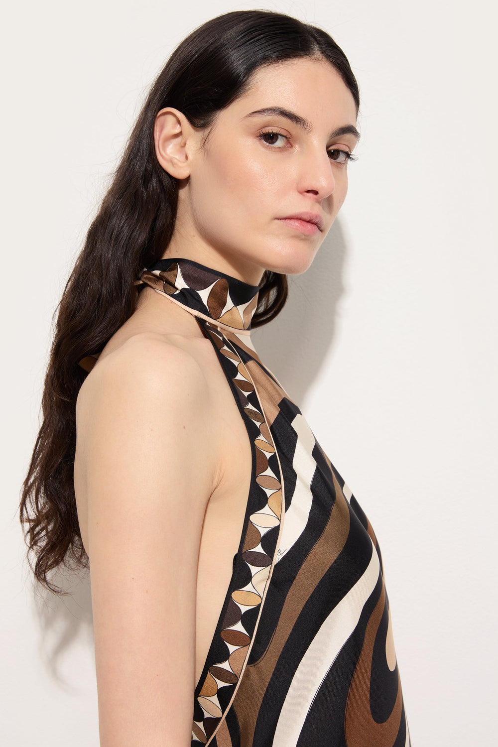 Pucci Marmo Print Long Dress with Halter Neck