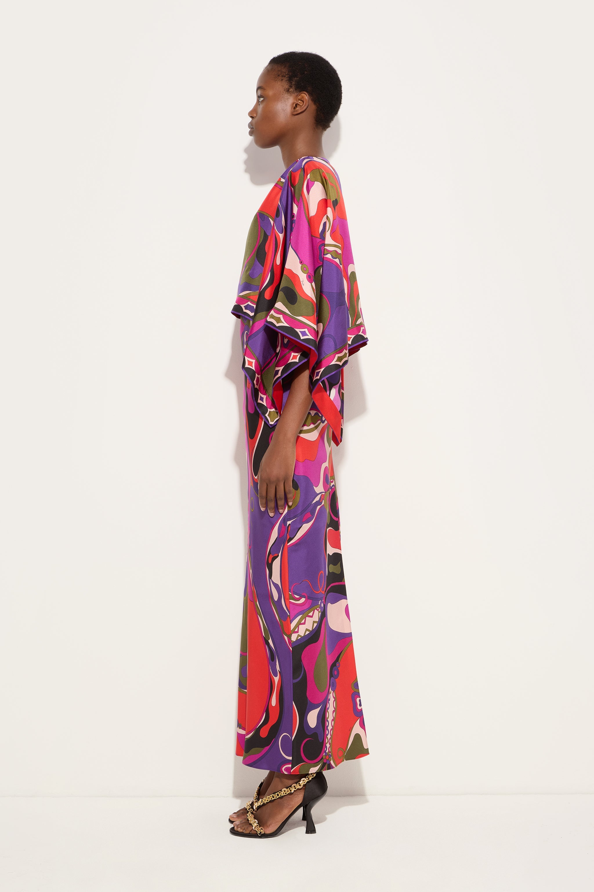 Pucci Orchidee Print Long Dress with Shawl