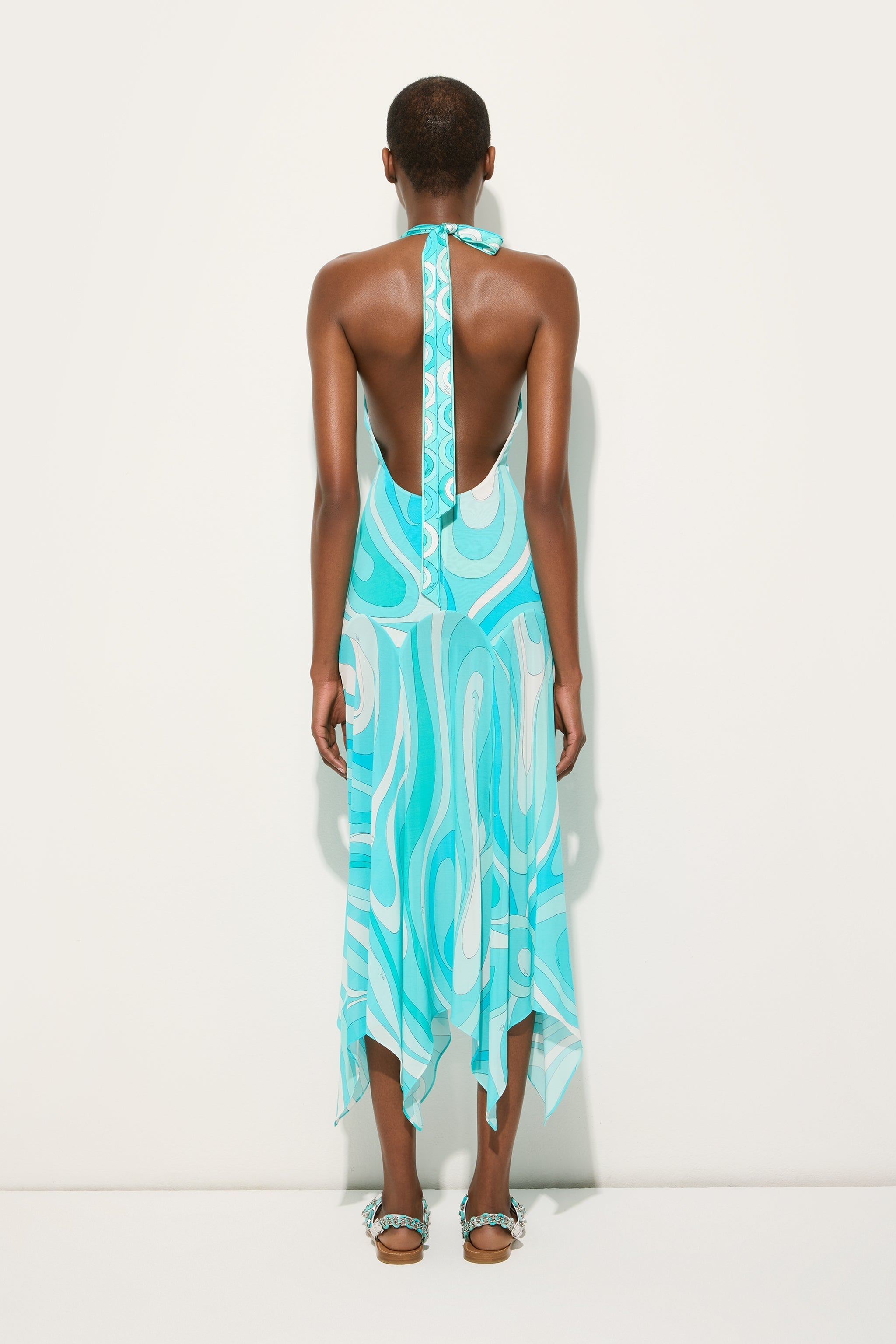 Pucci Marmo Print V-neck Dress with Asymmetrical Hem