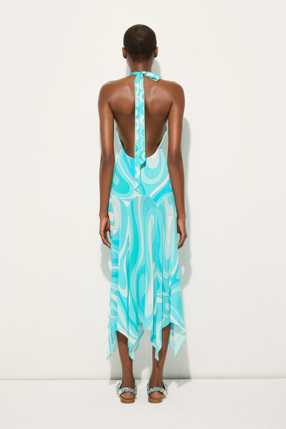 Pucci Marmo Print V-neck Dress with Asymmetrical Hem