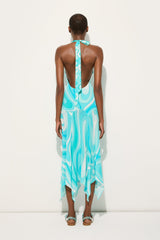 Pucci Marmo Print V-neck Dress with Asymmetrical Hem