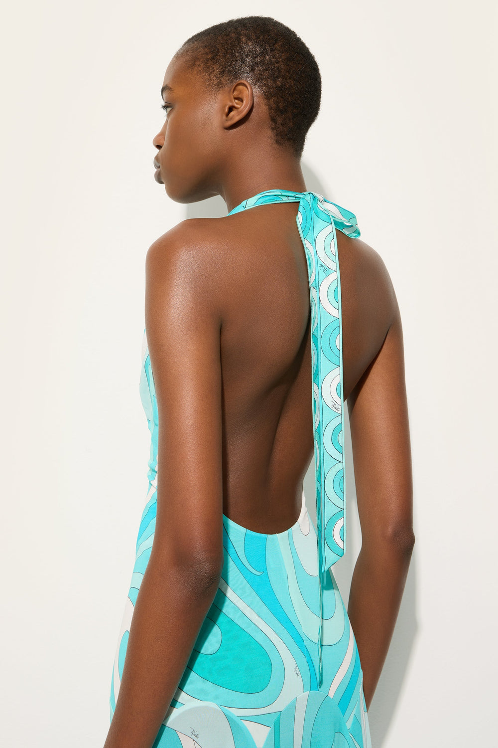 Pucci Marmo Print V-neck Dress with Asymmetrical Hem