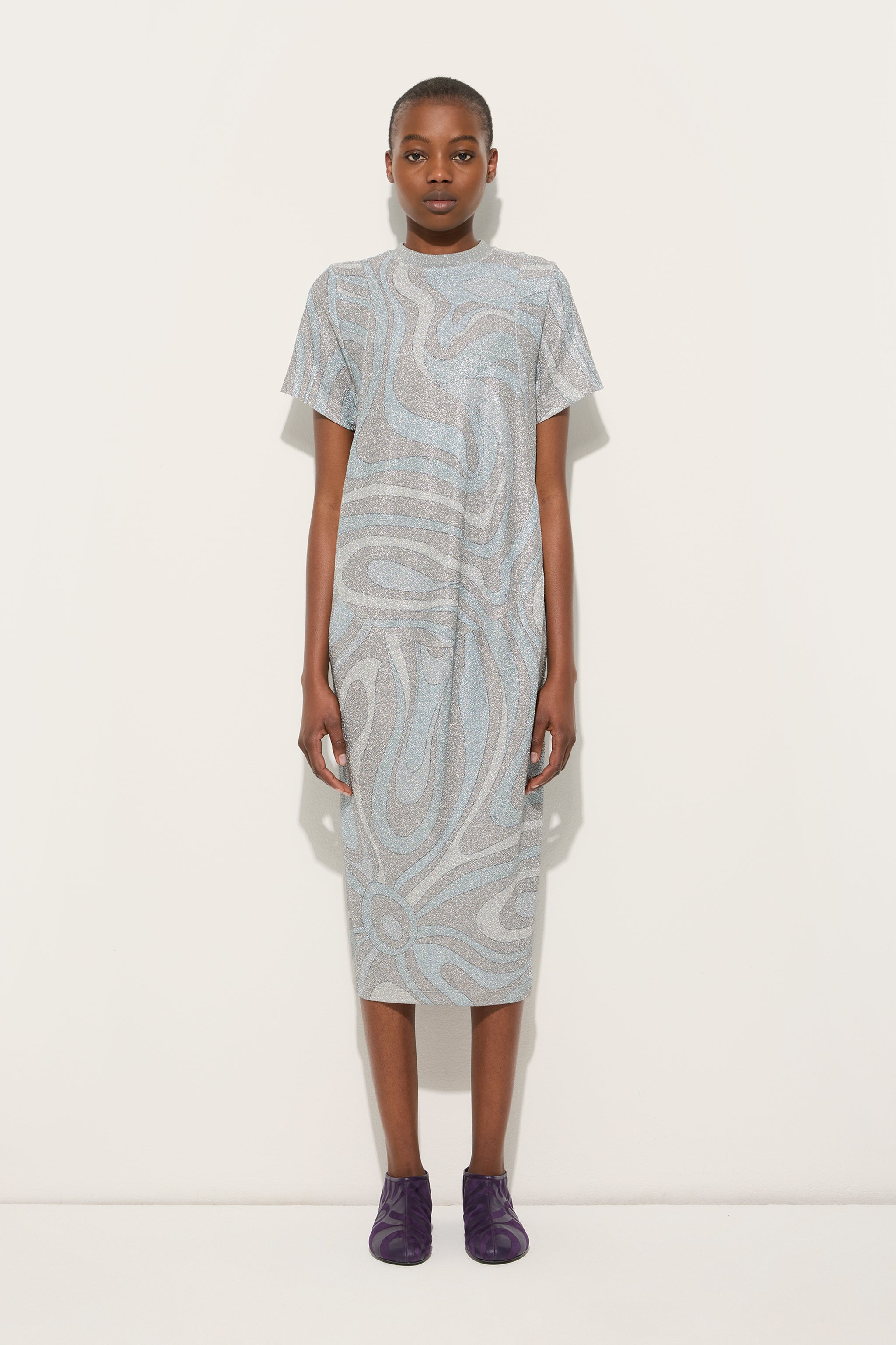 Pucci Marmo Print Dress in Jersey Lamé