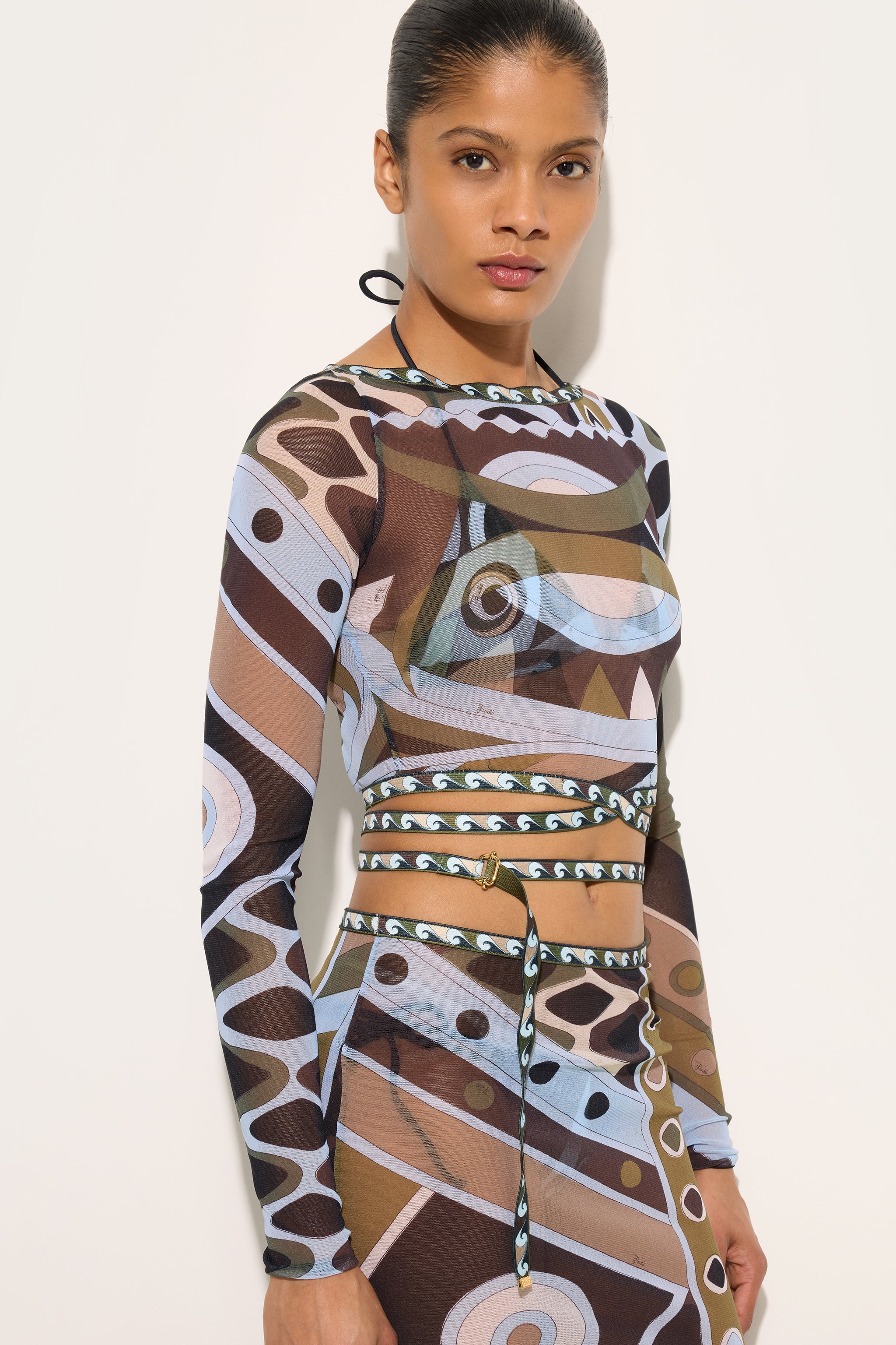 Pucci Vivara Print Tulle Crop Top