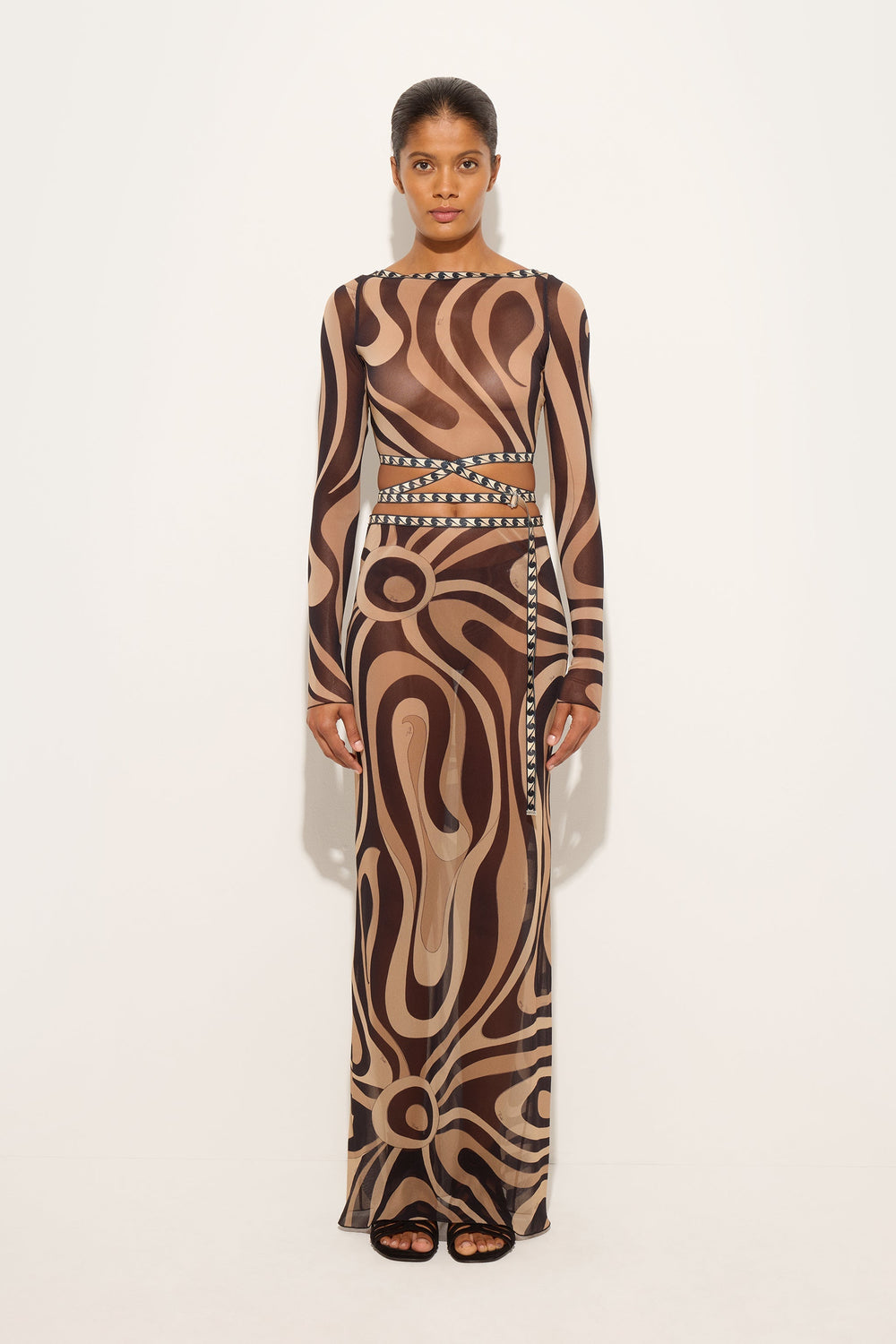 Pucci Marmo Print Tulle Crop Top