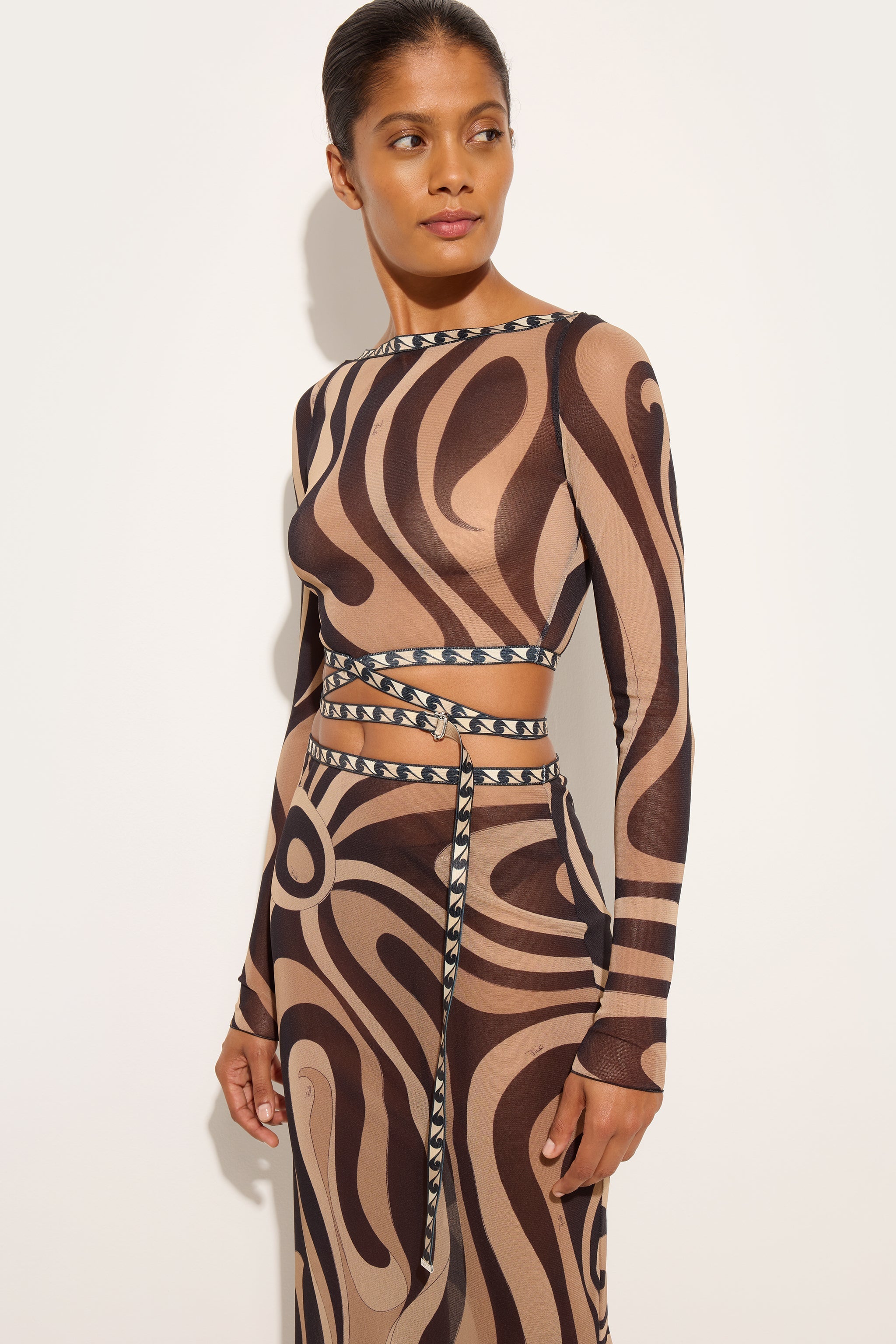 Pucci Marmo Print Tulle Crop Top