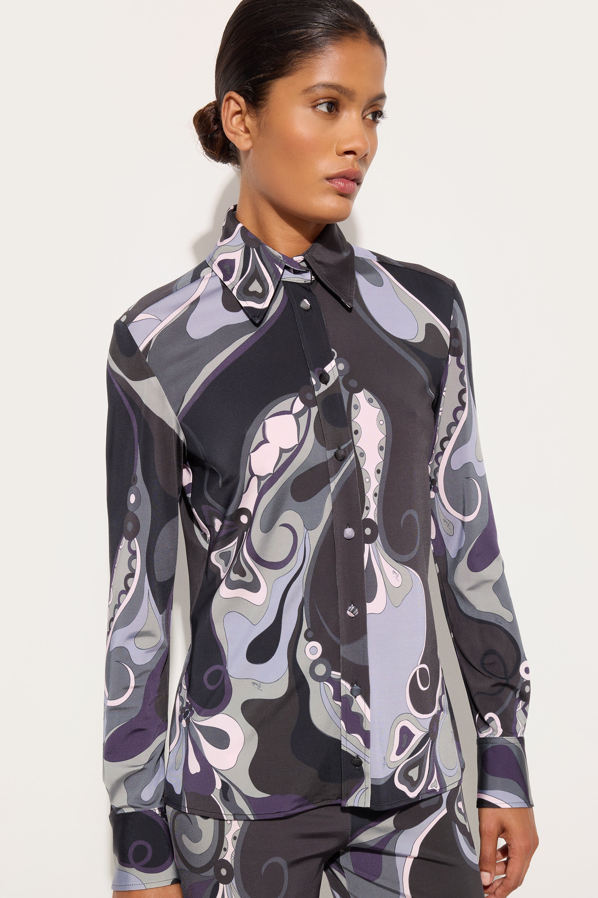 Pucci Orchidee Print Satin Jersey Shirt