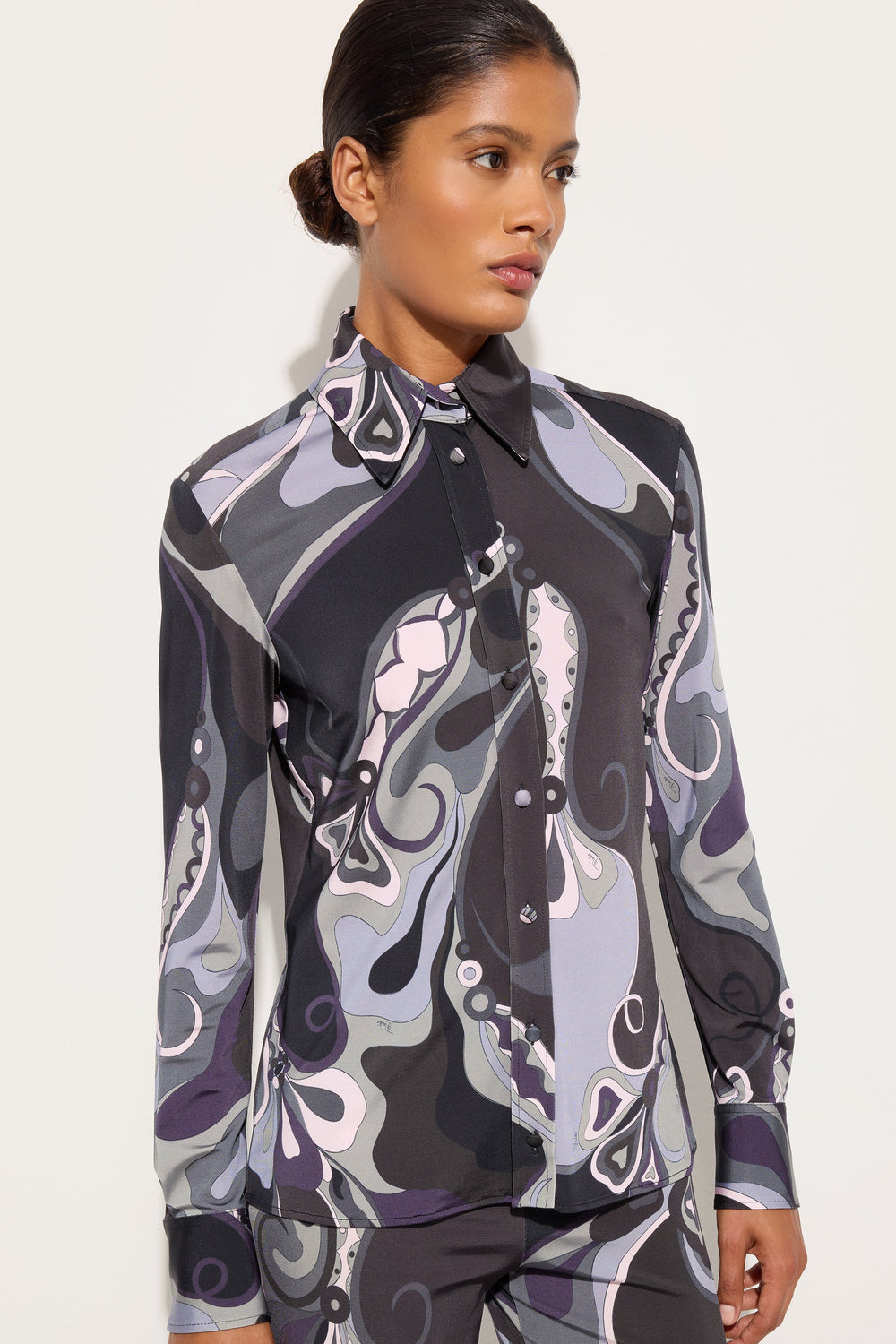 Pucci Orchidee Print Satin Jersey Shirt