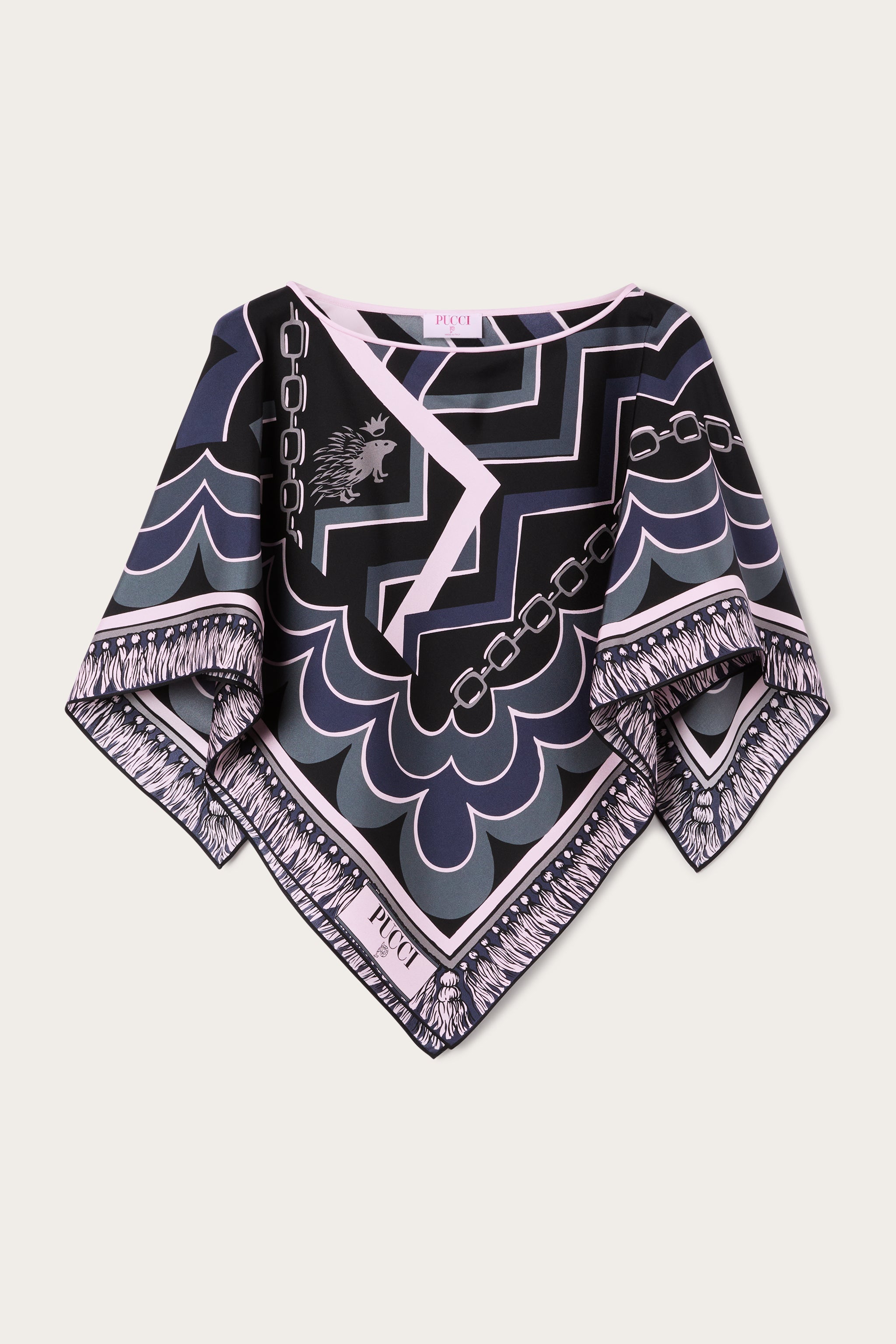 Pucci Istrice Print Silk Cape Blouse