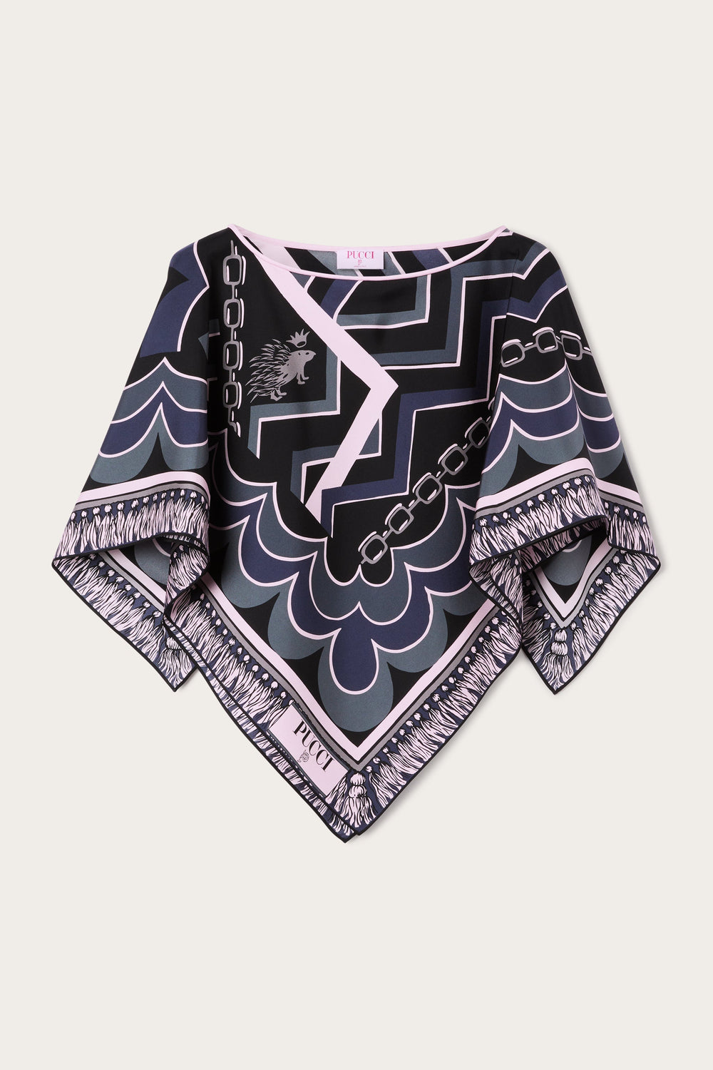 Pucci Istrice Print Silk Cape Blouse