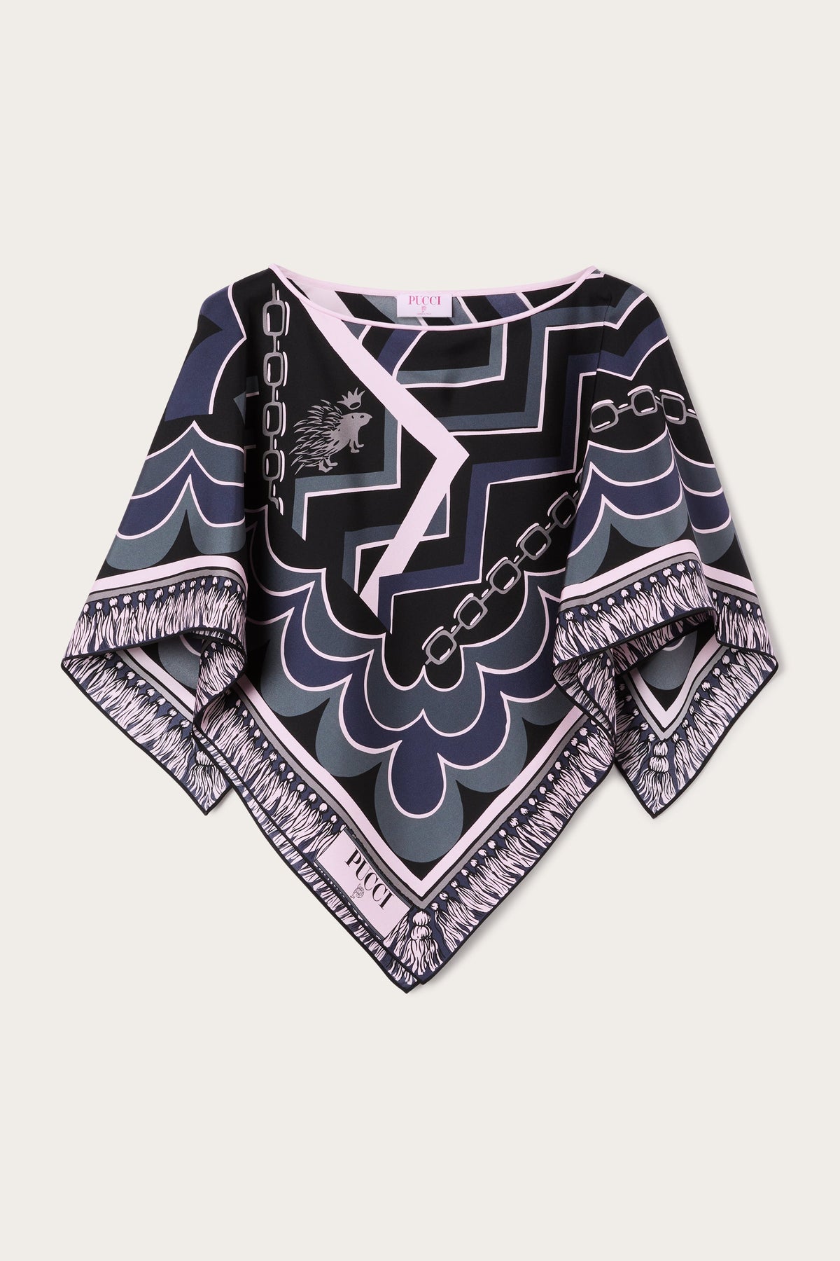 Pucci Istrice Print Silk Cape Blouse