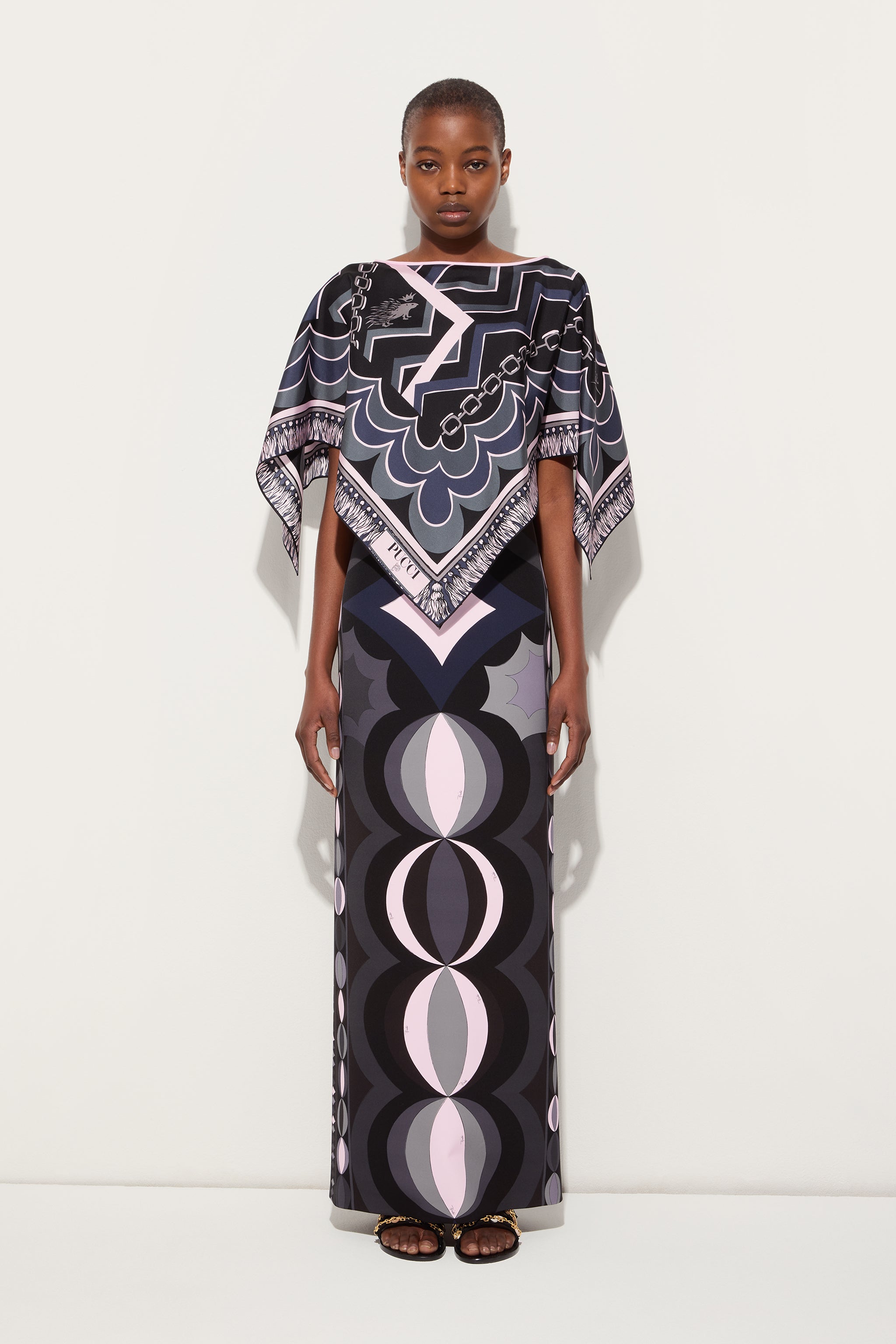 Pucci Istrice Print Silk Cape Blouse