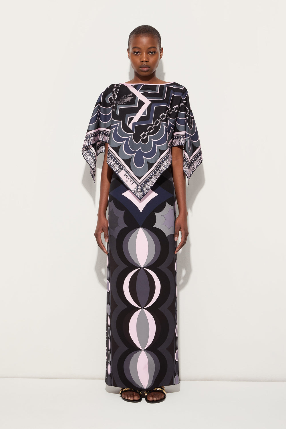 Pucci Istrice Print Silk Cape Blouse