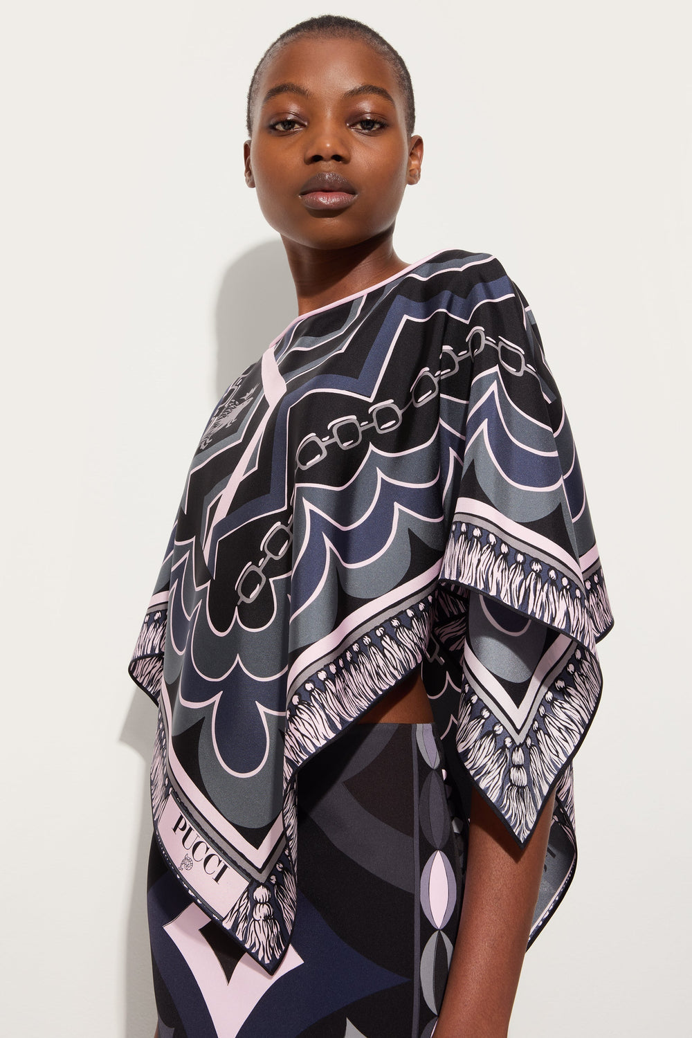 Pucci Istrice Print Silk Cape Blouse