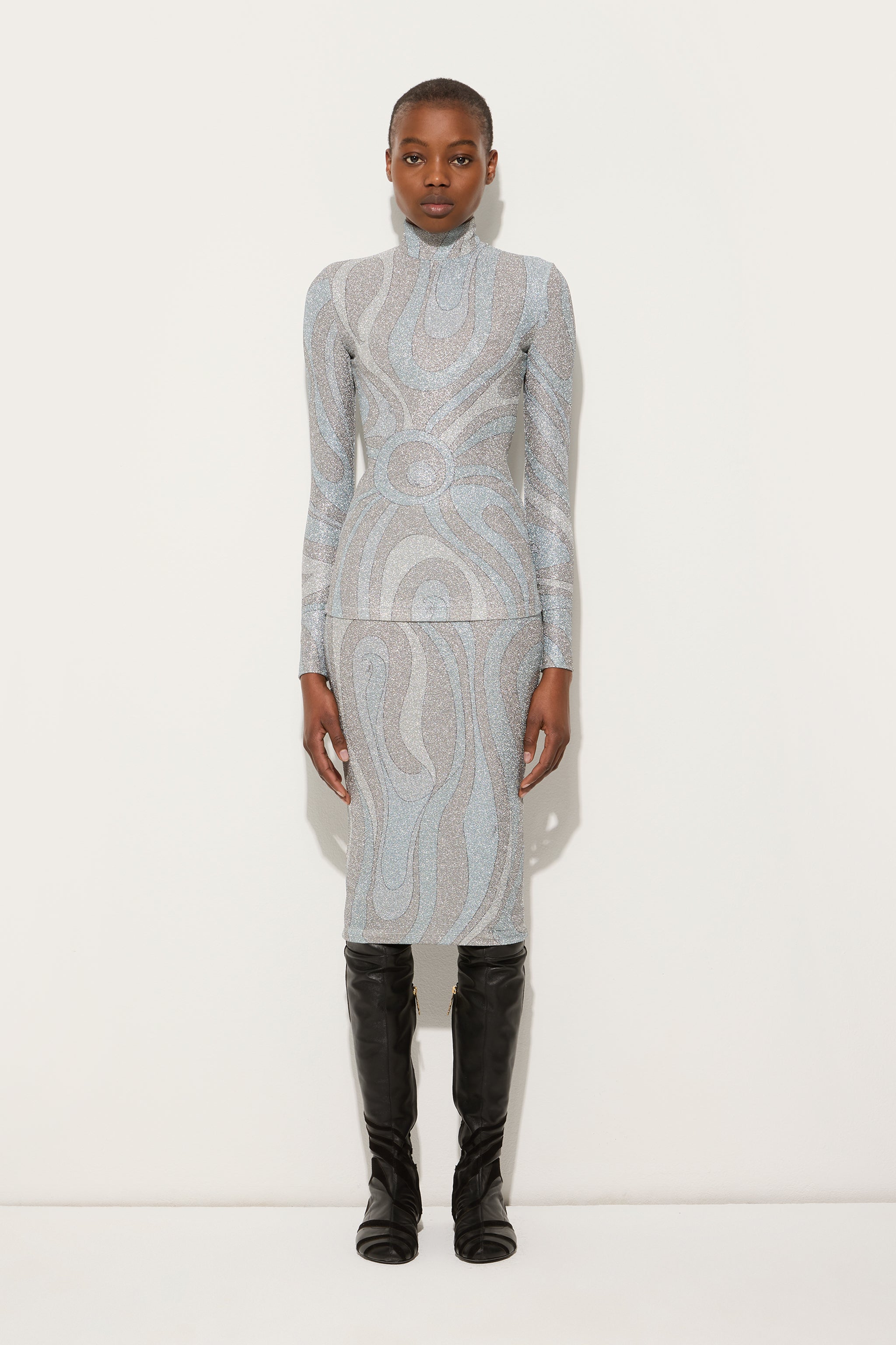 Pucci Marmo Print High-neck Lamé Top