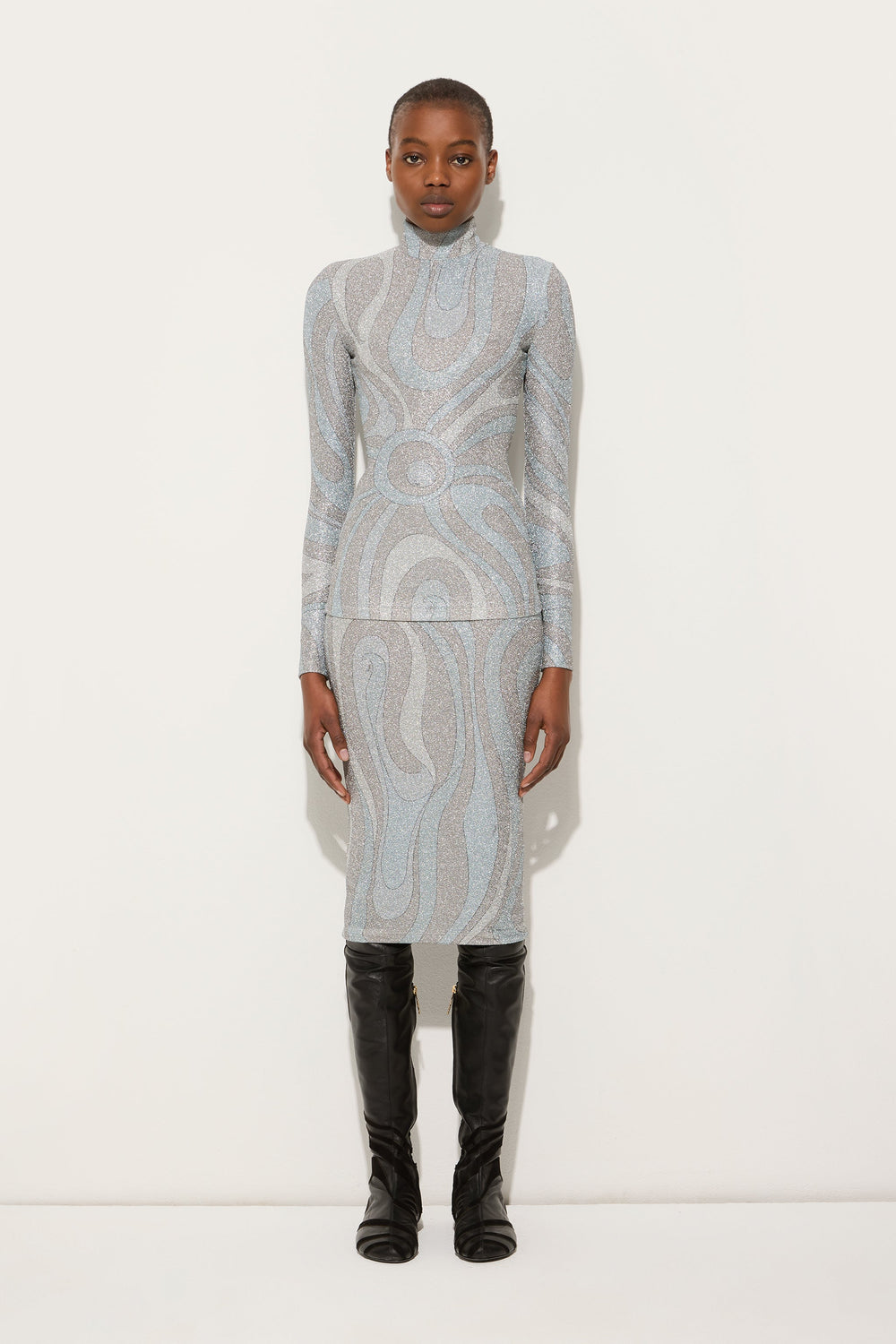 Pucci Marmo Print High-neck Lamé Top