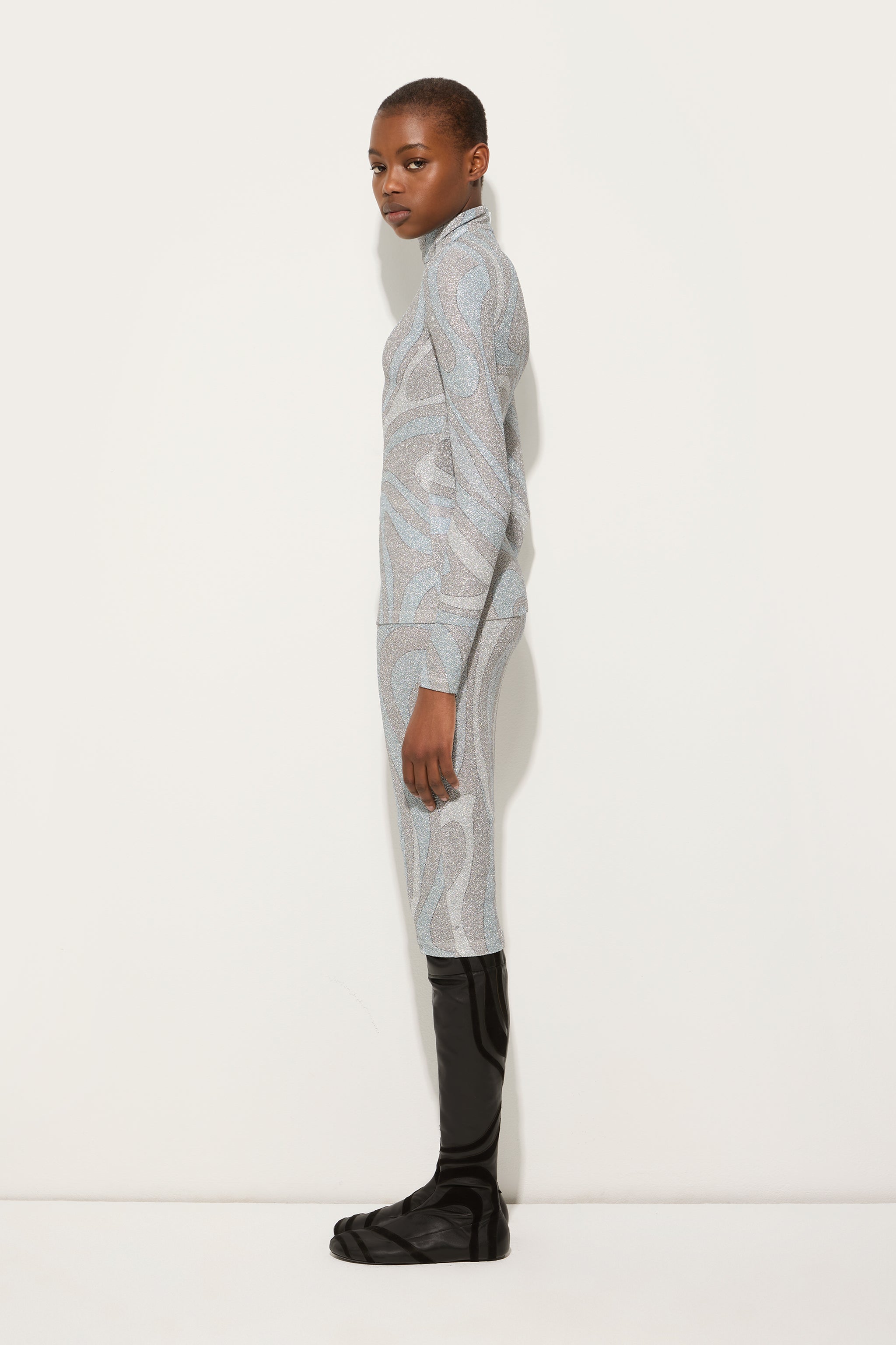 Pucci Marmo Print High-neck Lamé Top