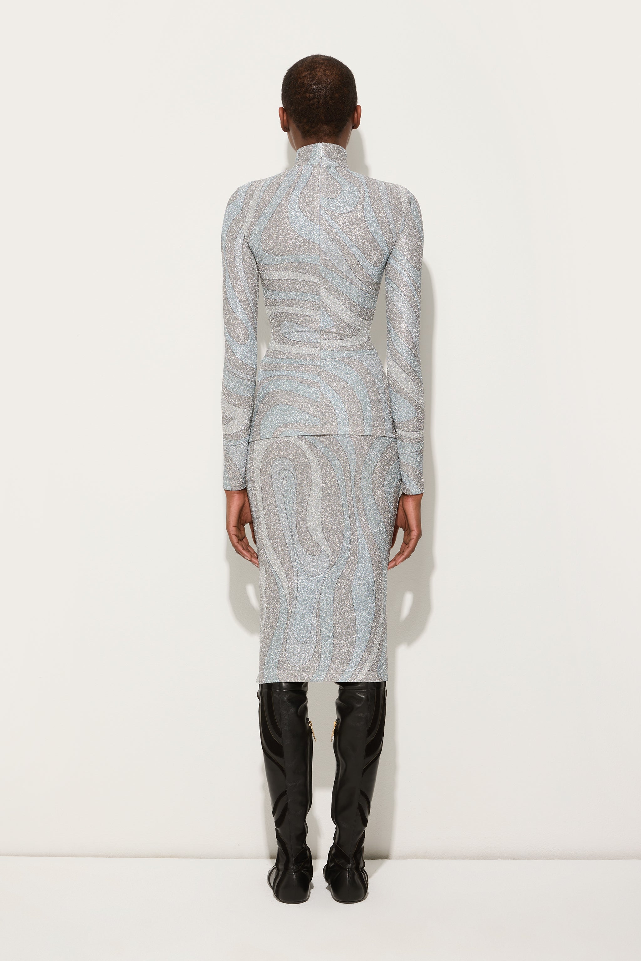 Pucci Marmo Print High-neck Lamé Top