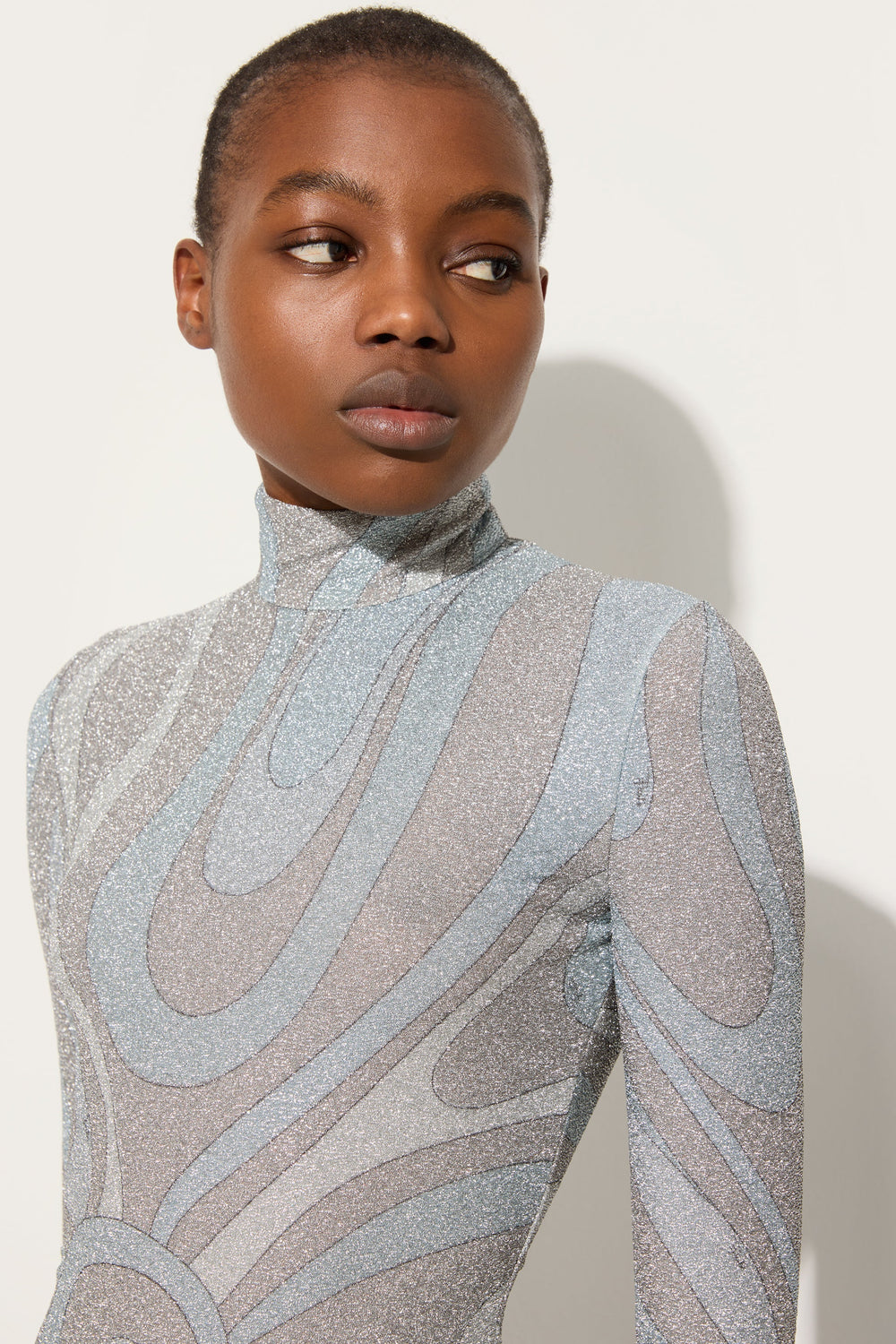 Pucci Marmo Print High-neck Lamé Top