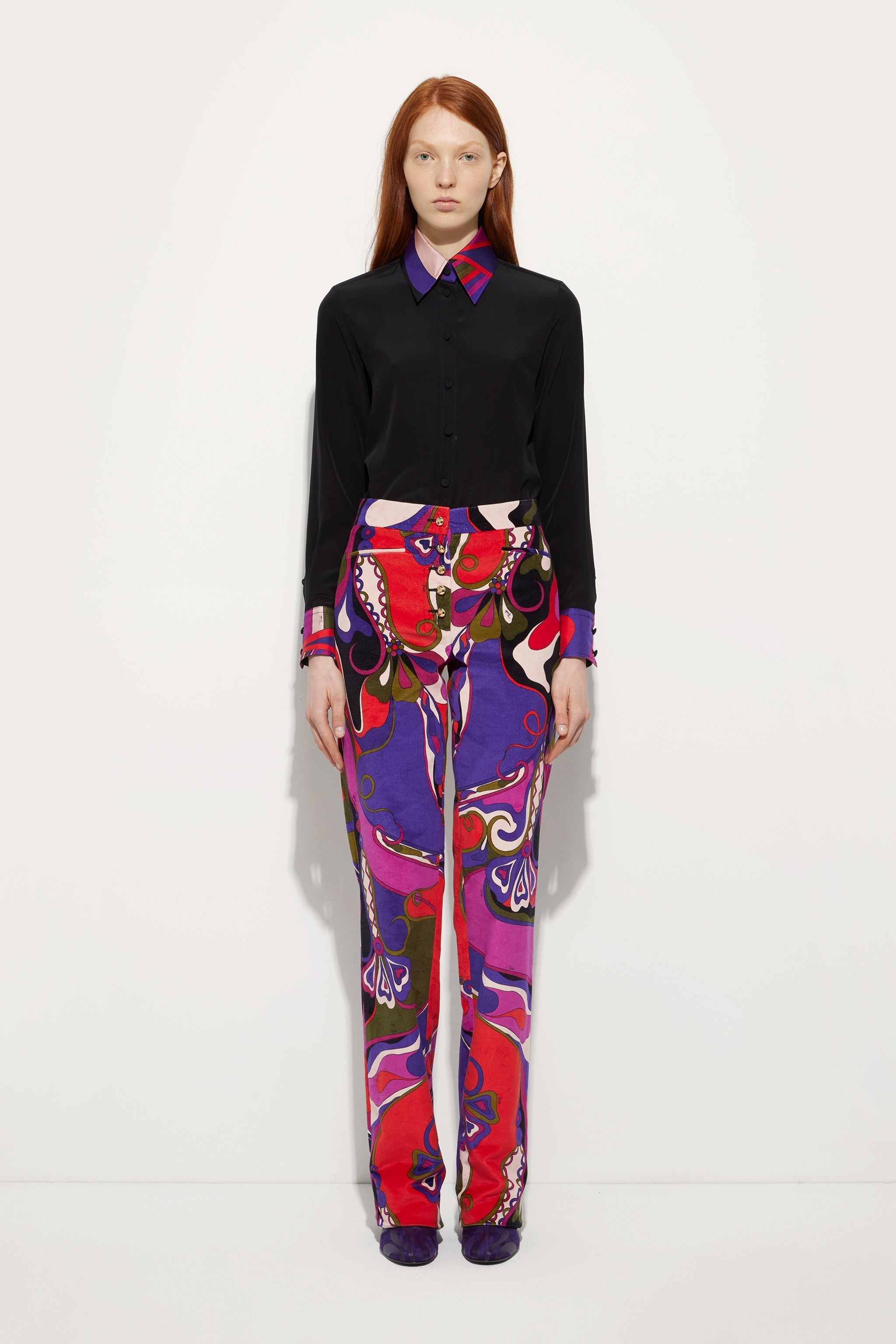 Pucci Orchidee Print Straight Velvet Pants