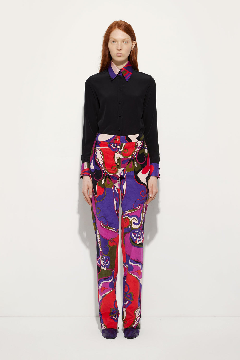 Pucci Orchidee Print Straight Velvet Pants
