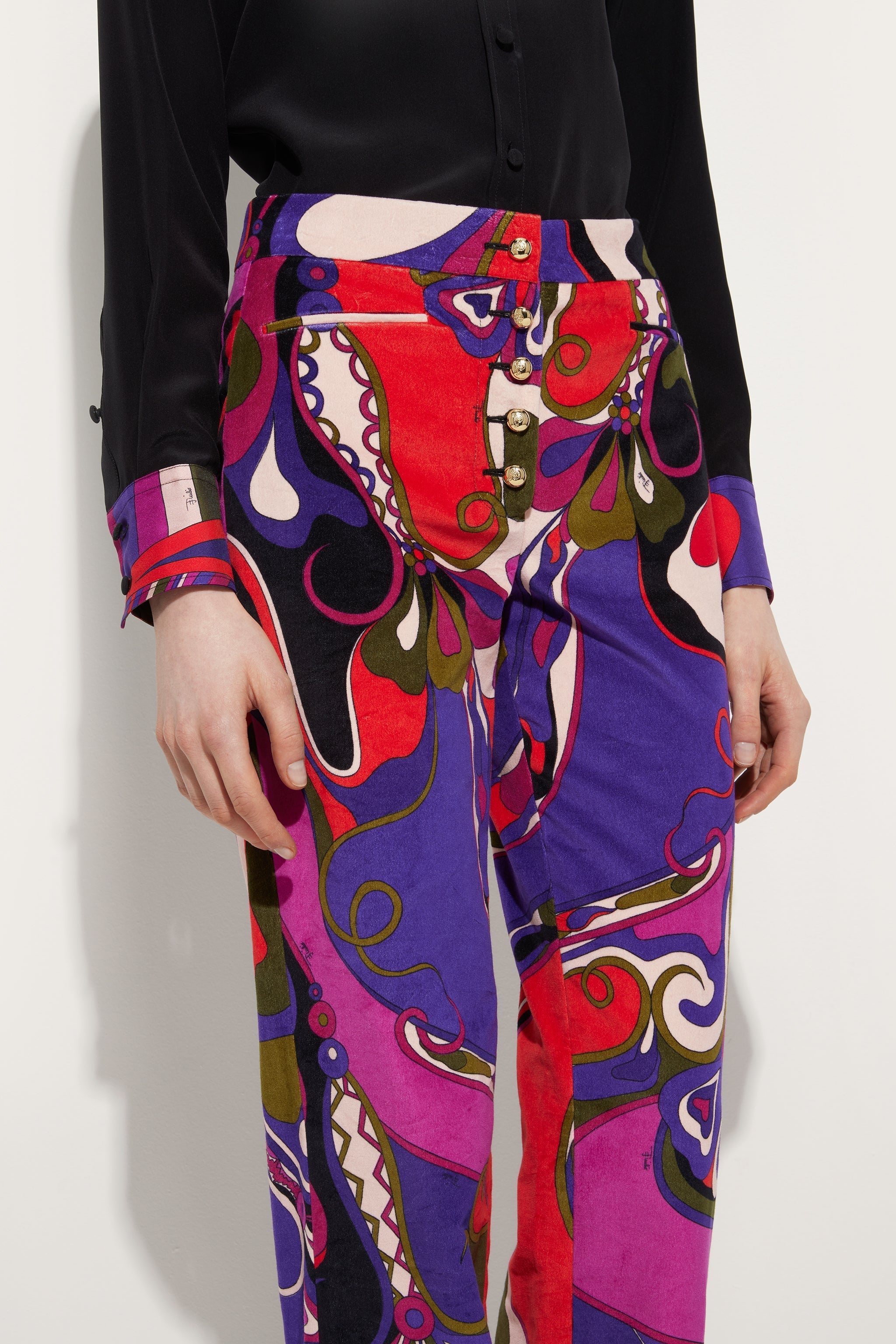 Pucci Orchidee Print Straight Velvet Pants