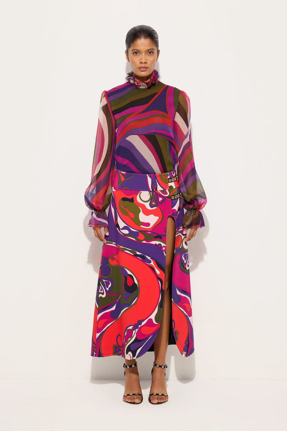 Pucci Orchidee Print Midi Skirt