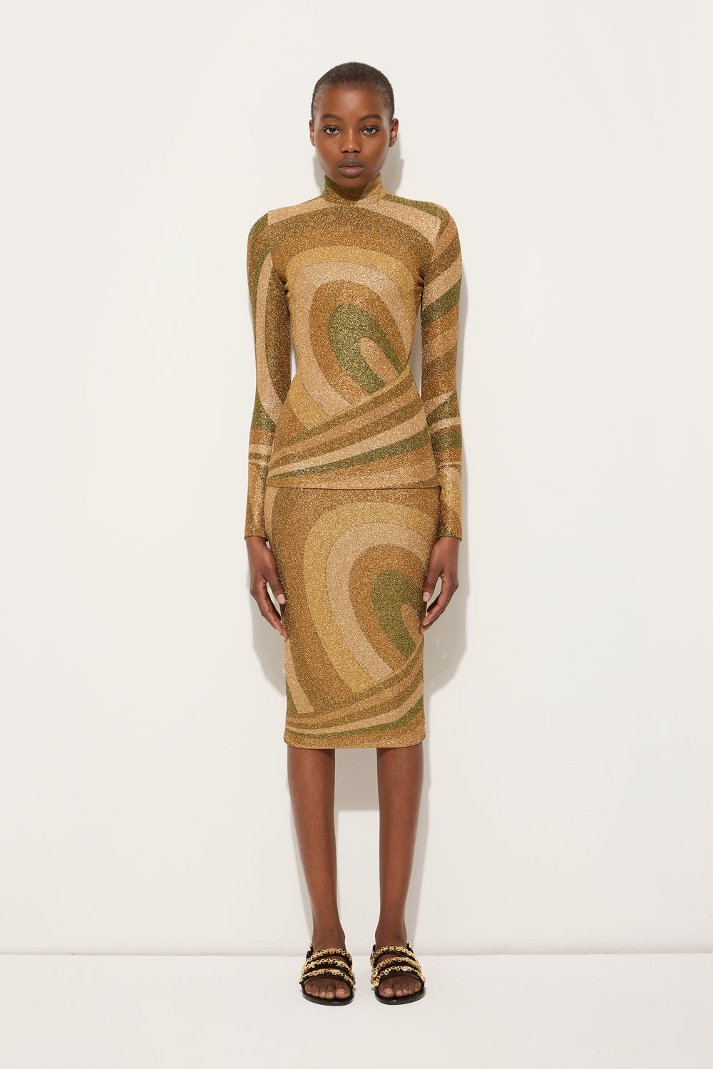 Pucci Iride Print Lamé Jersey Midi Skirt