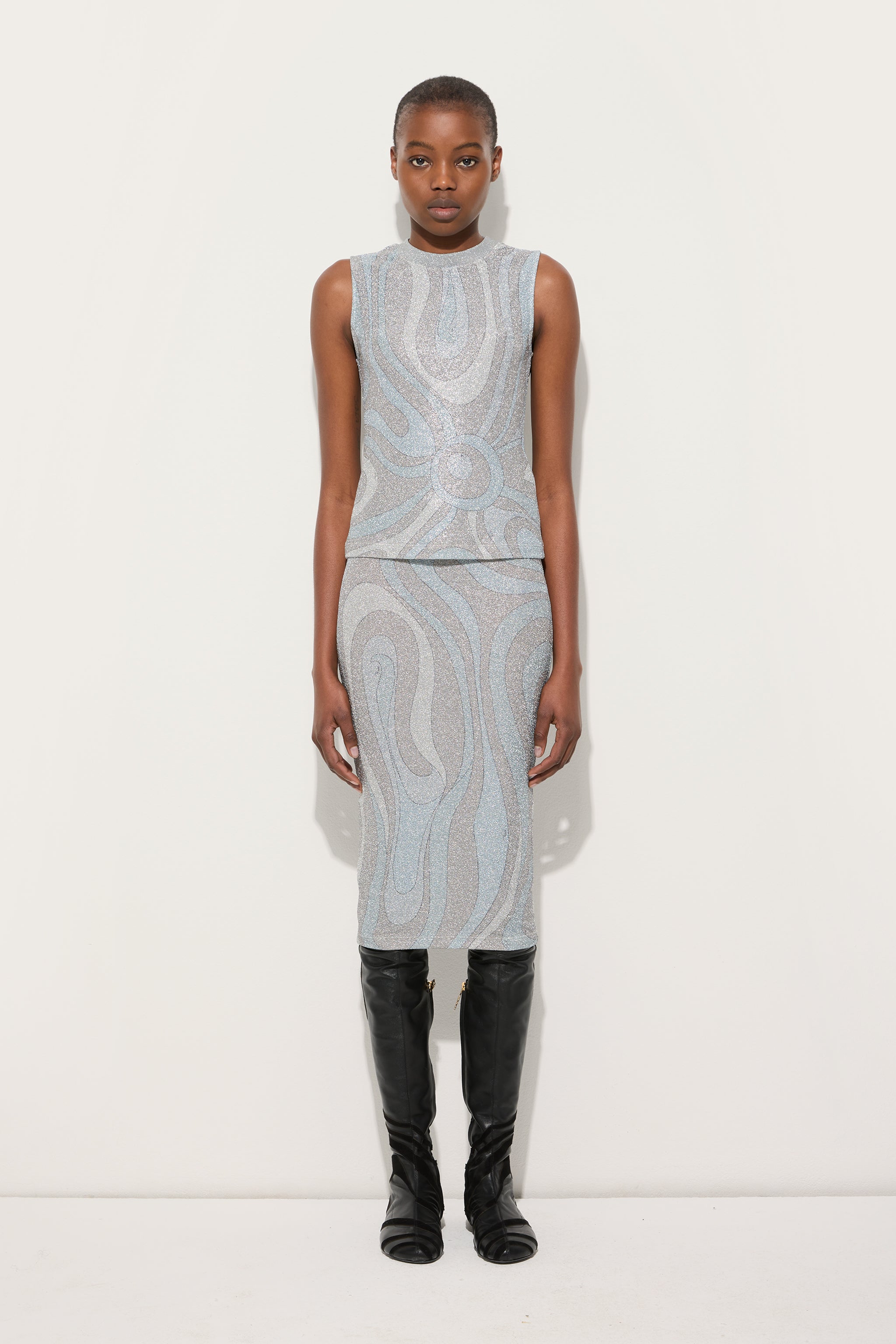 Pucci Marmo Print Midi Skirt in Jersey Lamé