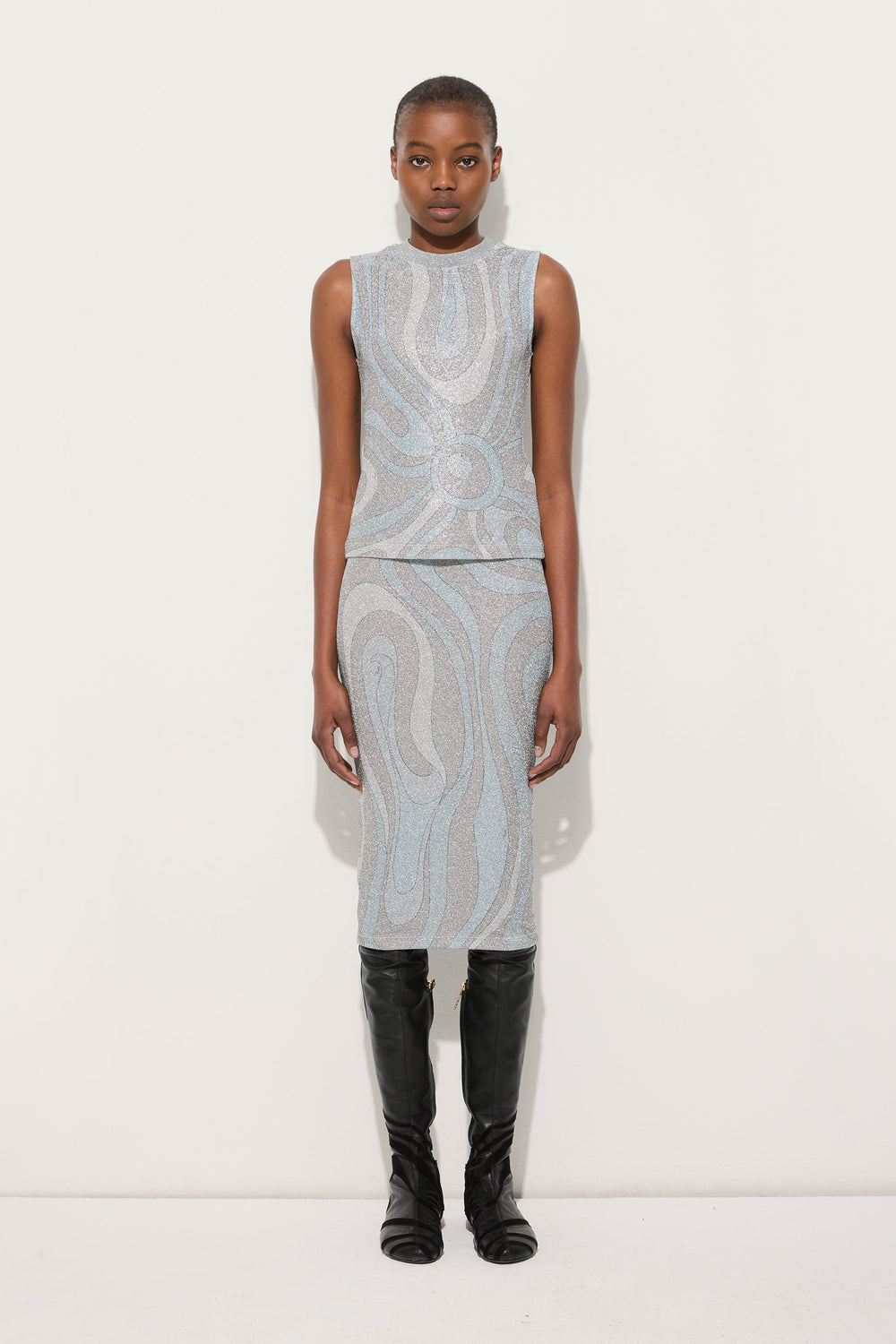 Pucci Marmo Print Midi Skirt in Jersey Lamé