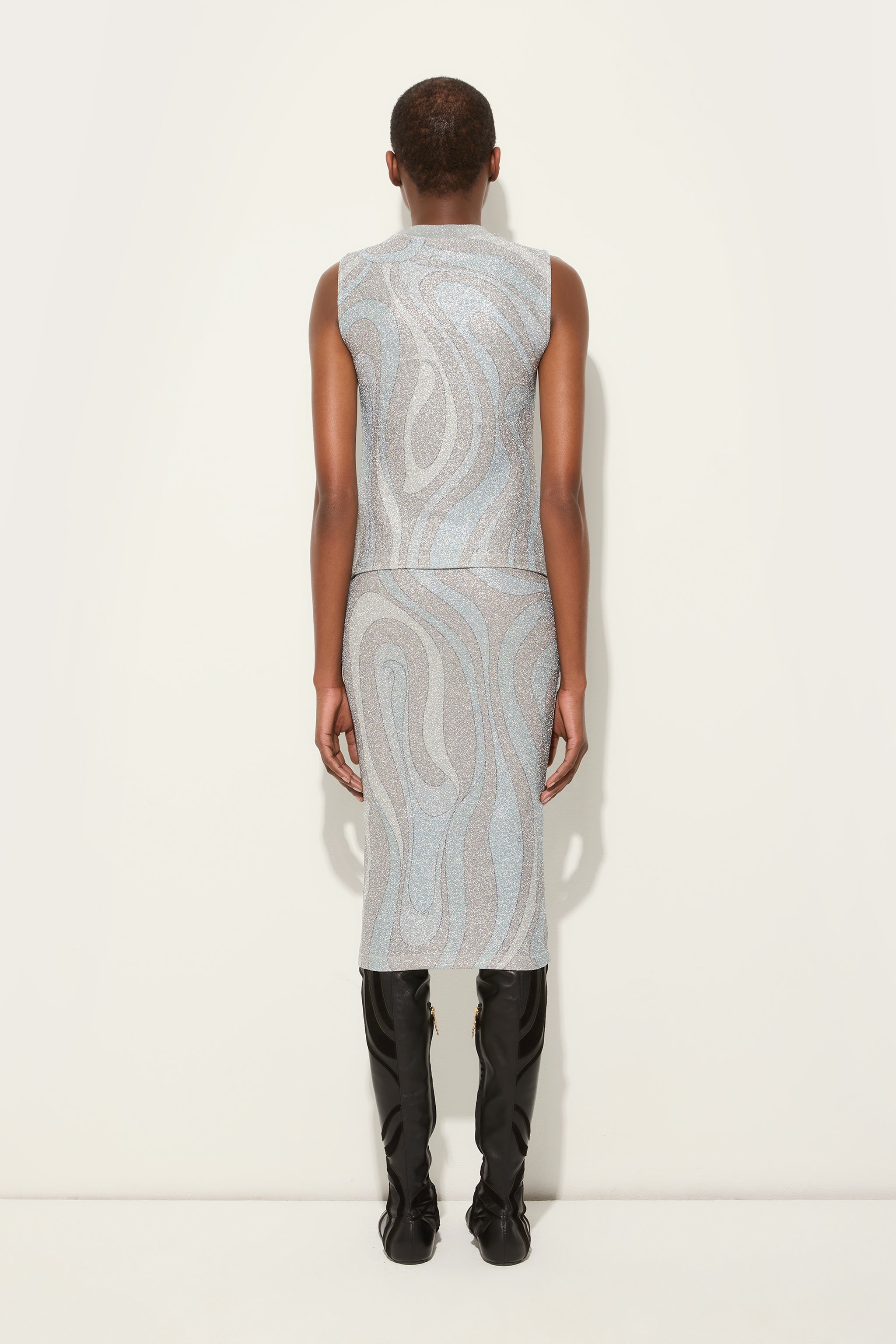 Pucci Marmo Print Midi Skirt in Jersey Lamé