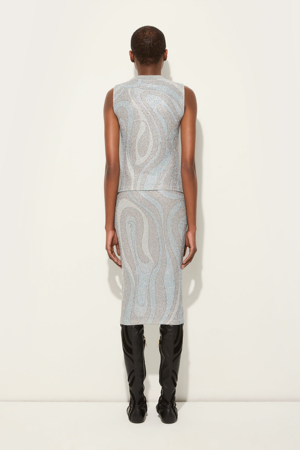 Pucci Marmo Print Midi Skirt in Jersey Lamé