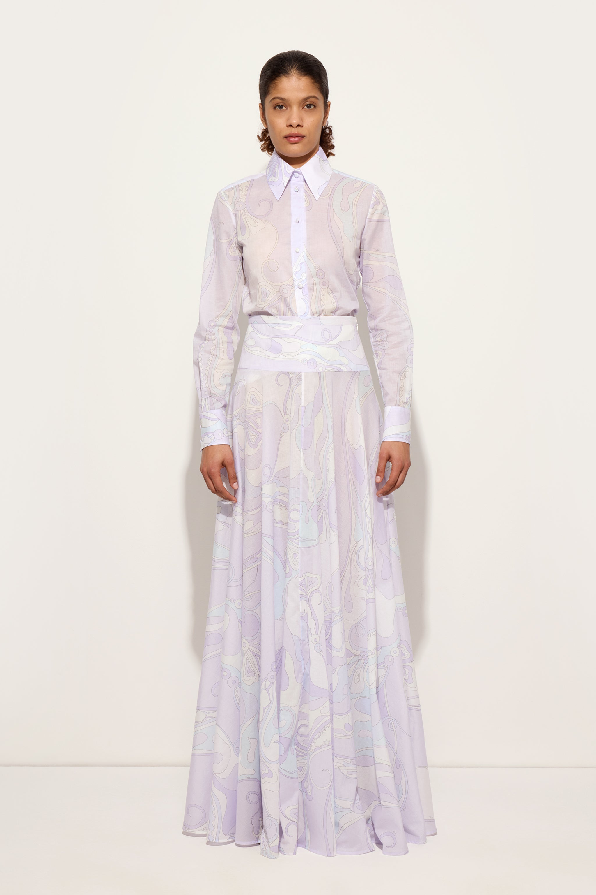 Pucci Orchidee Print Long Cotton Skirt