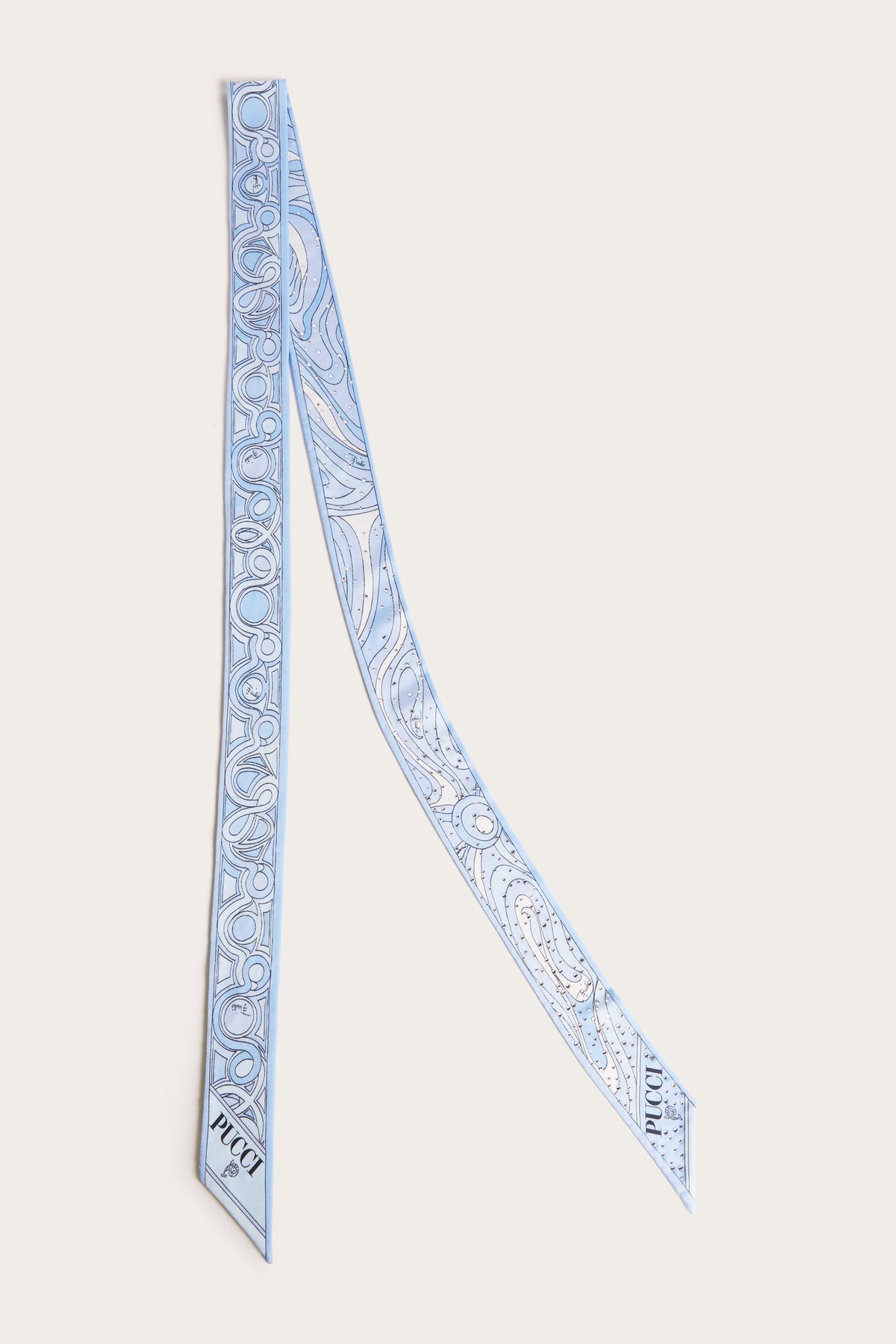 Pucci Mixed Print Silk Twill Scarf with Rhinestones