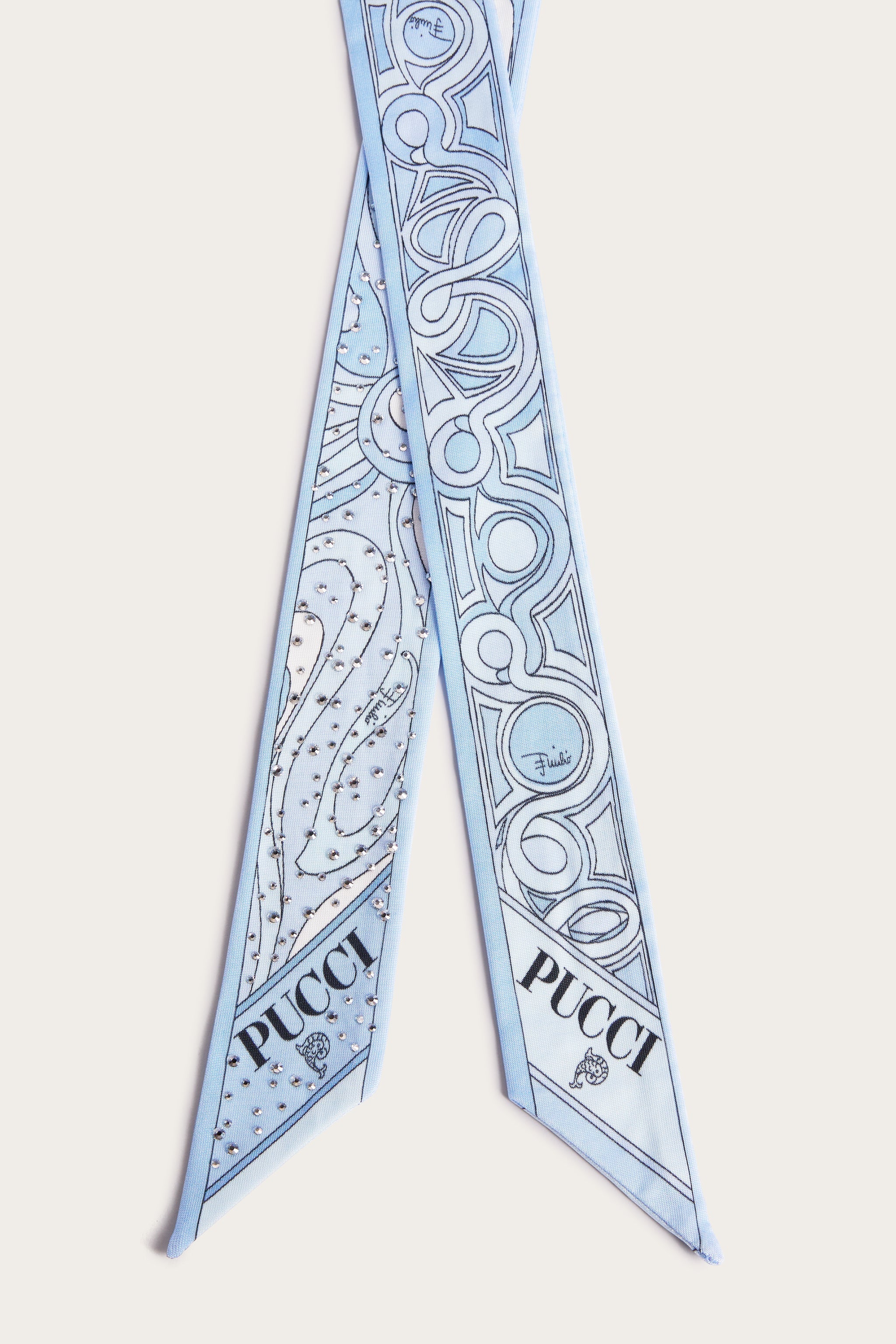 Pucci Mixed Print Silk Twill Scarf with Rhinestones