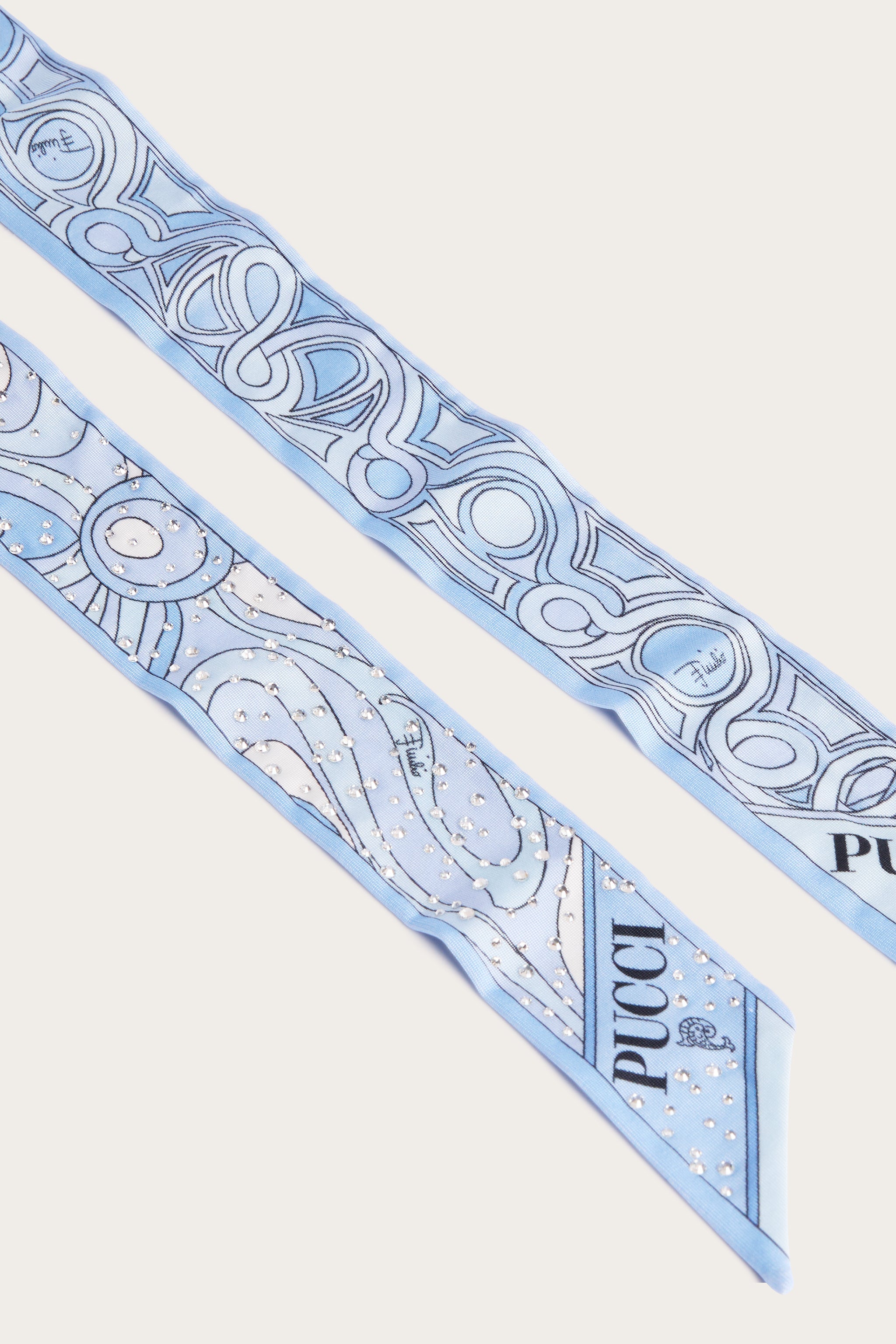 Pucci Mixed Print Silk Twill Scarf with Rhinestones