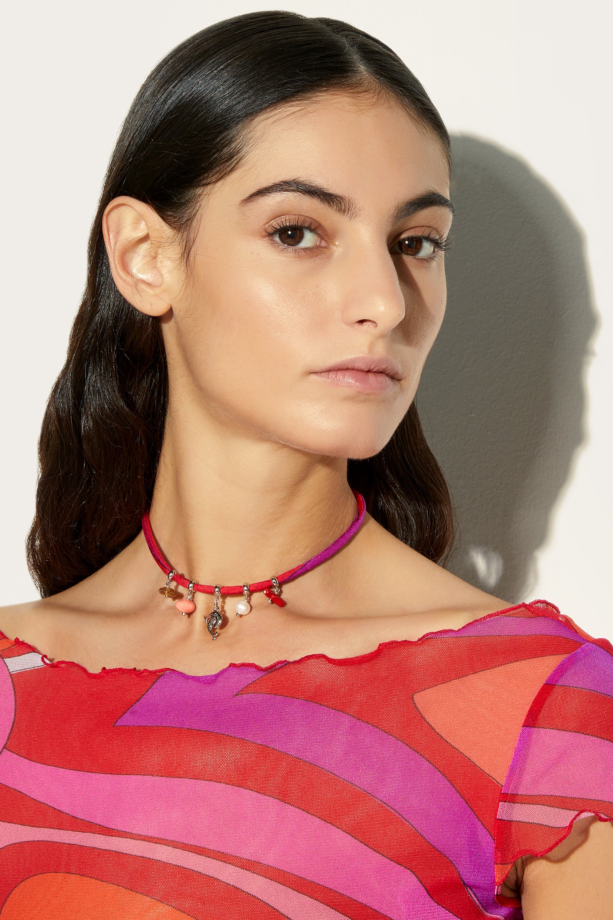 Pucci Marmo Print Choker With Pendants