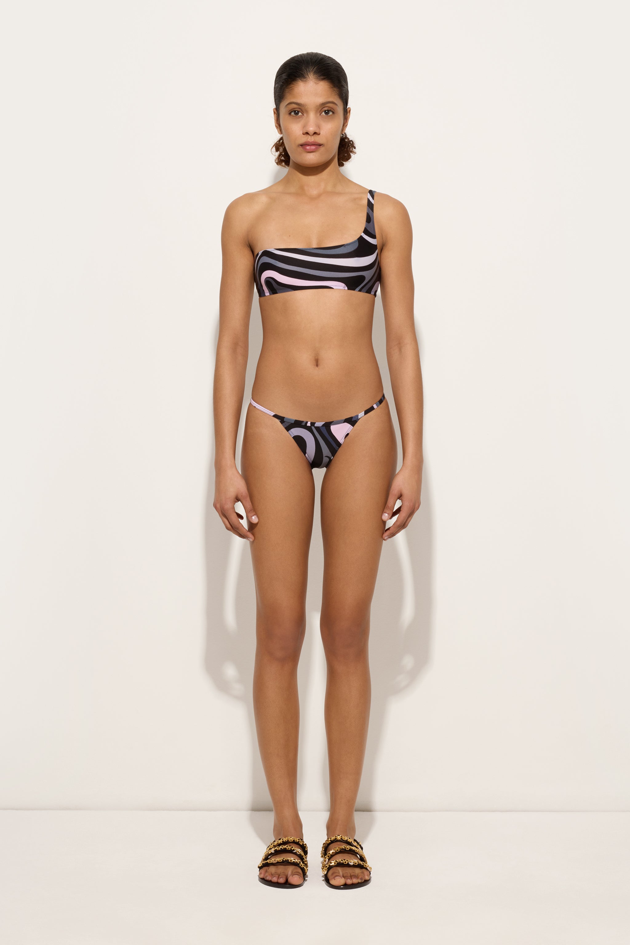Pucci Marmo Print Asymmetrical Bikini Top