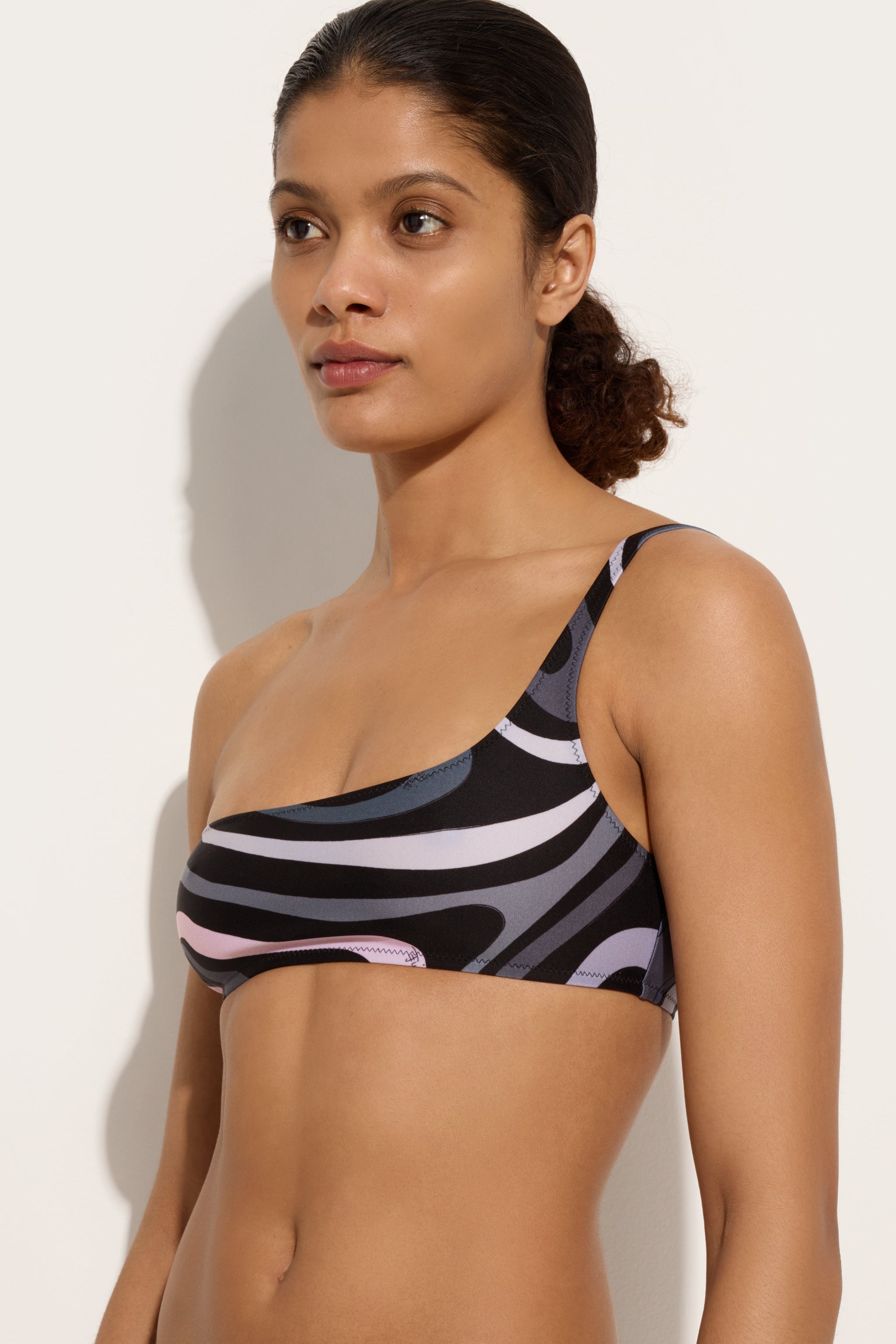 Pucci Marmo Print Asymmetrical Bikini Top