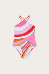 Pucci Iride Print Cross-Over One-Piece Swimsuit