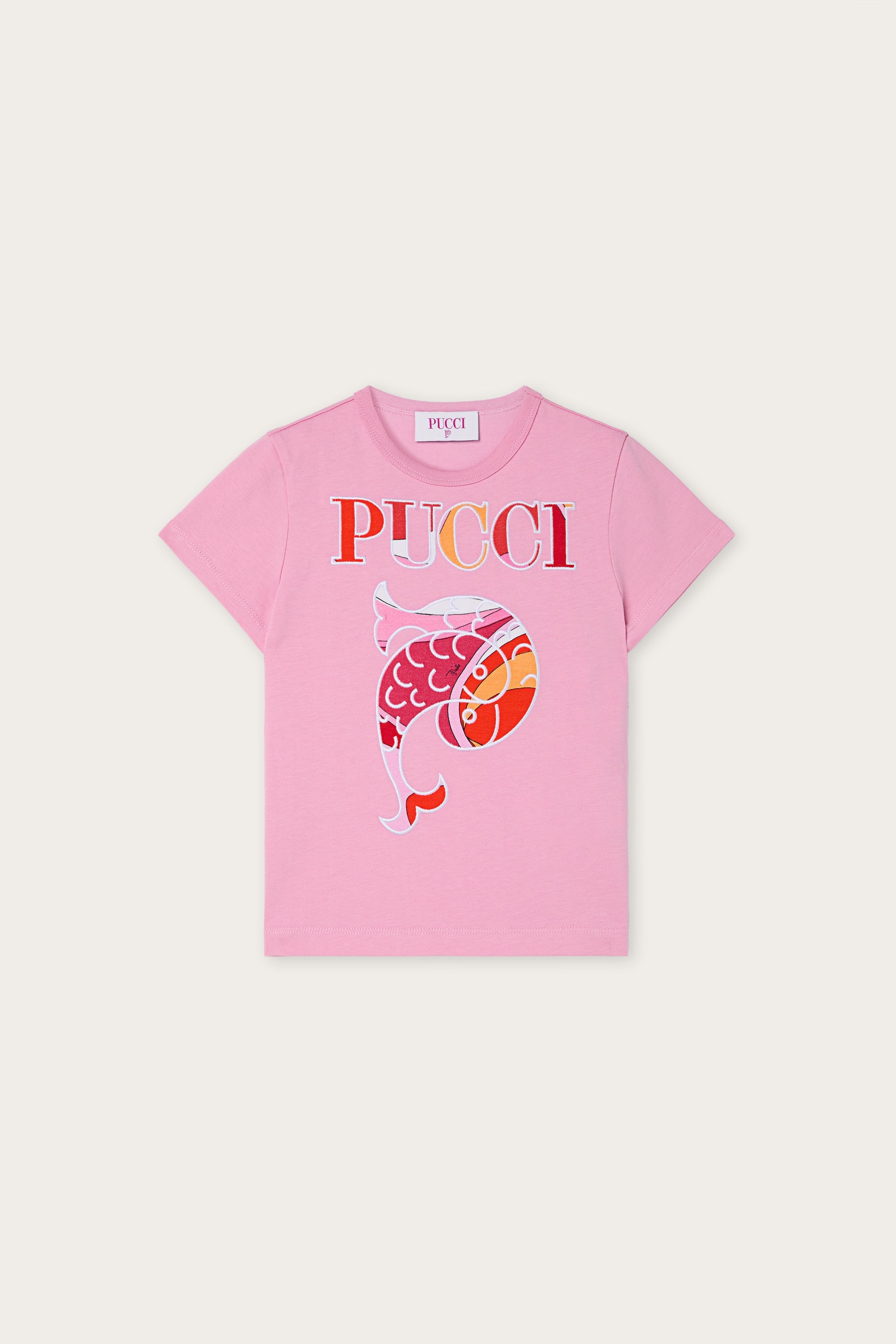 Pucci T-shirt with Embroidered Logo and Fish