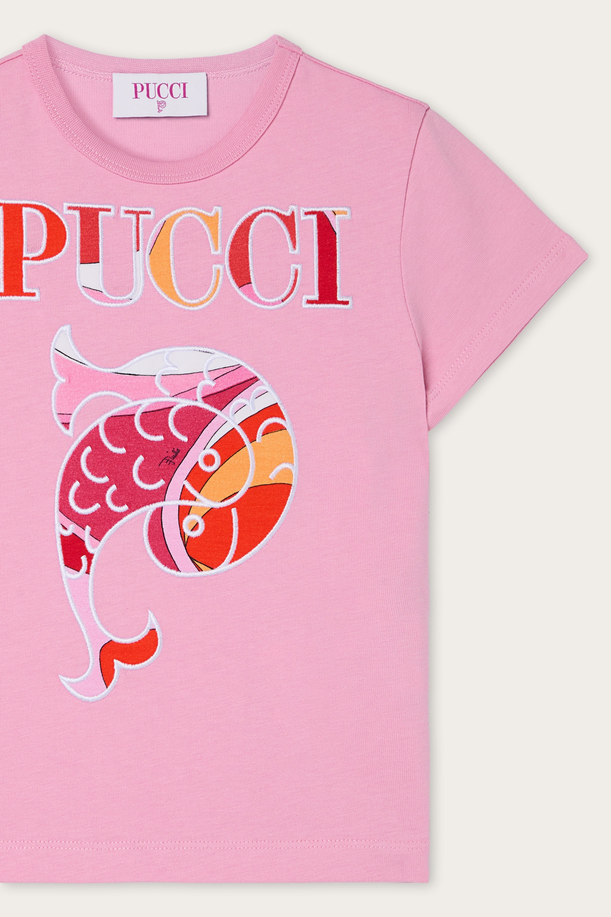 Pucci T-shirt with Embroidered Logo and Fish