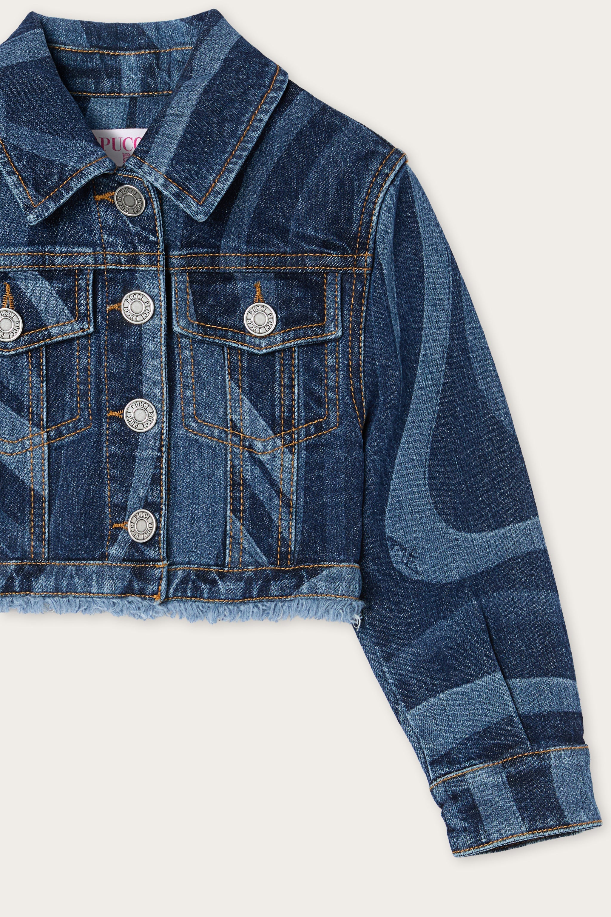 Pucci Denim Jacket with Laser-Cut Marmo Print